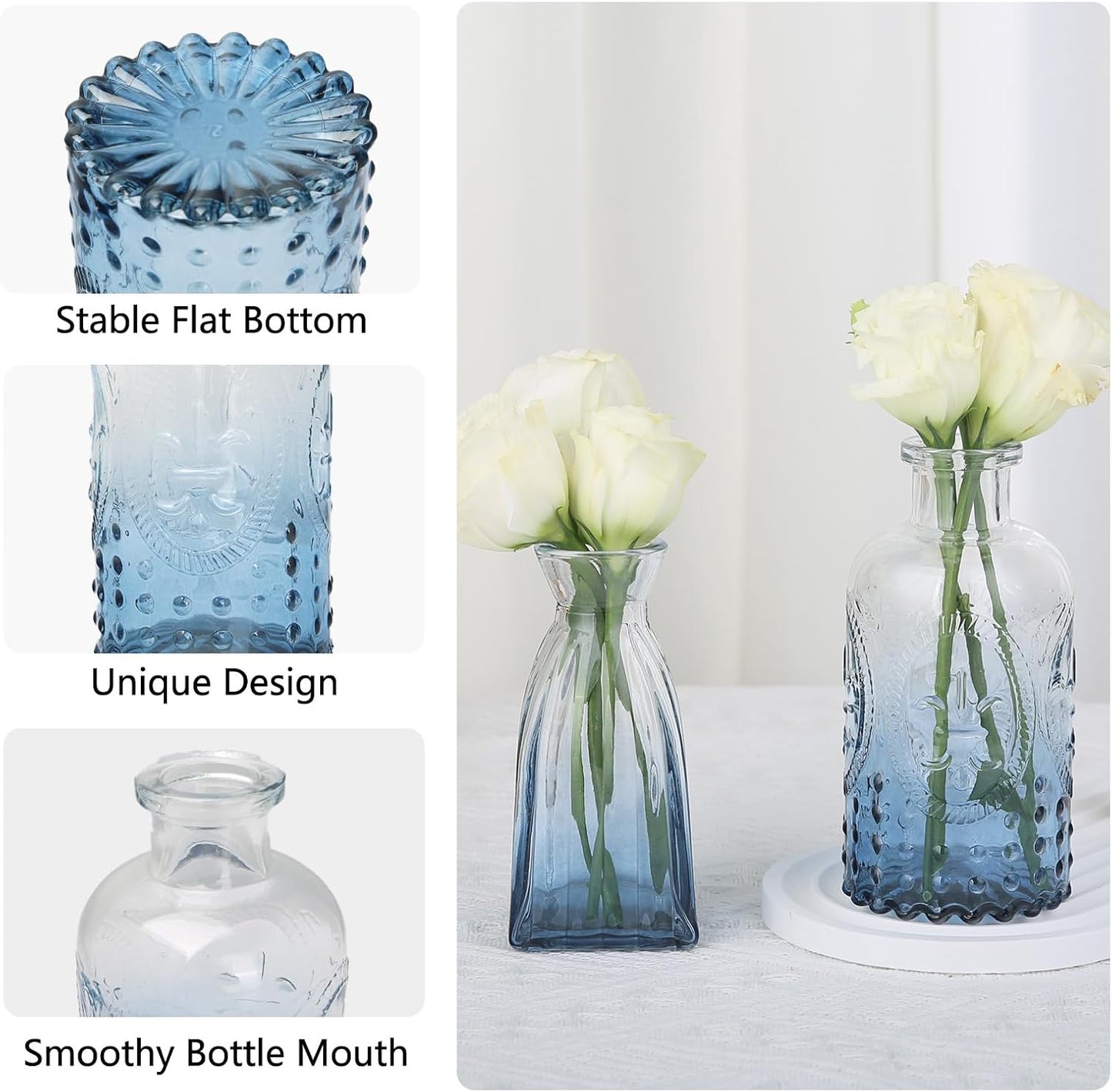 Glass Bud Vases Mini Flower Vase Small Vintage Vases for Centerpiece Table Wedding / Gradient Blue