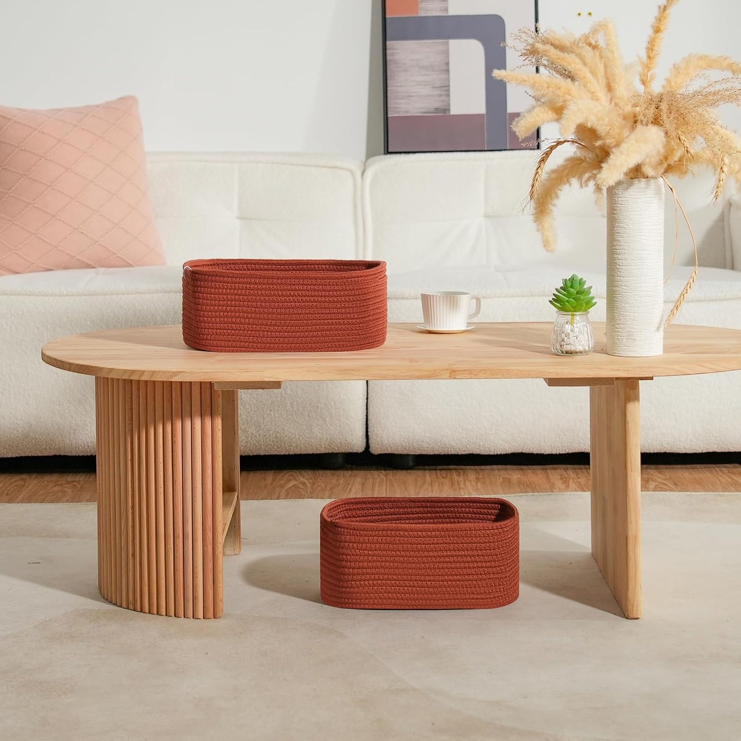 Small Woven Baskets / 11.8"lx7.8"wx5.1"h / Brick Red / Set of 3