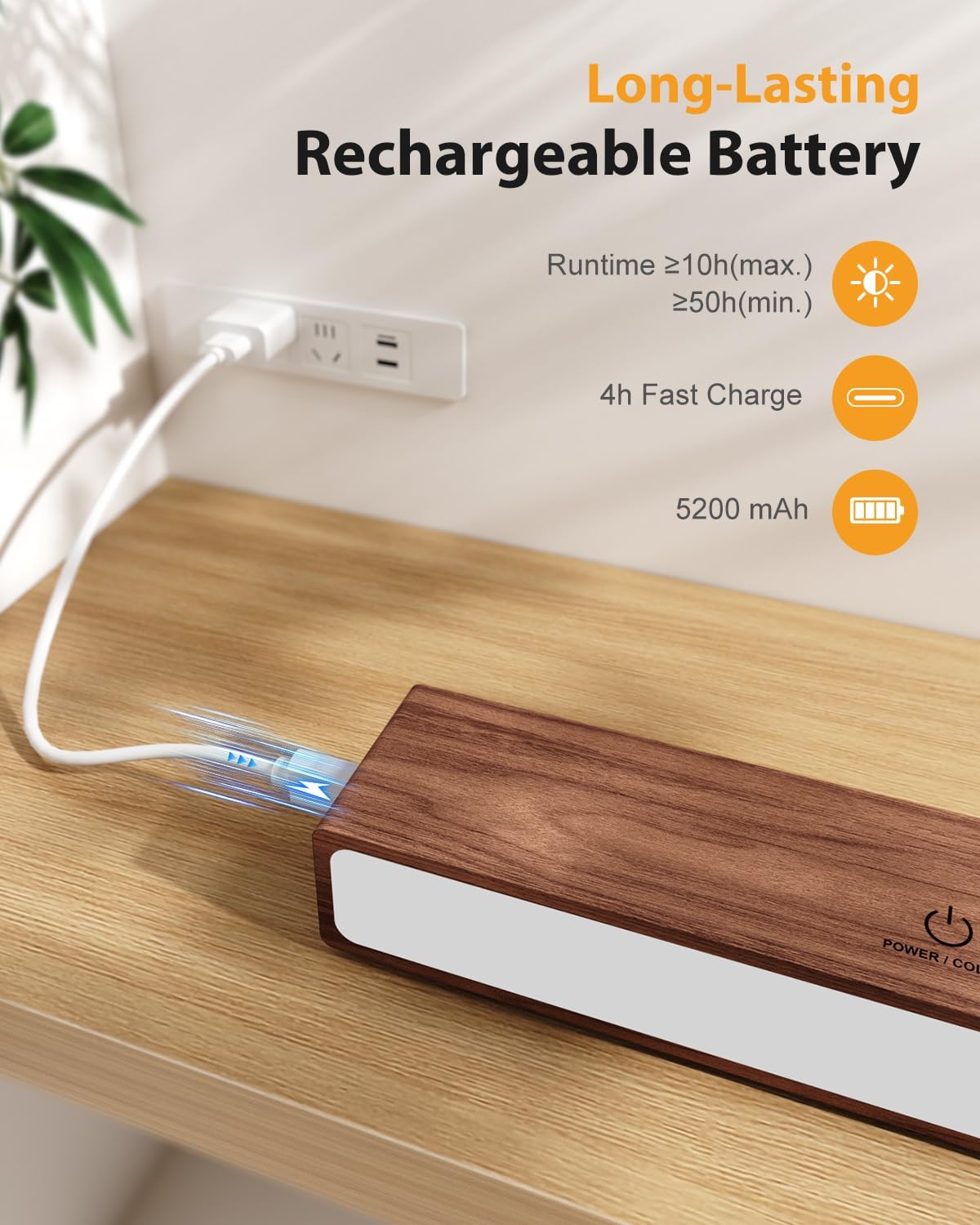 Rechargeable Wood Wall Sconce (2 Pack) with Remote & Touch, 5200mAh Battery Operated Wall Lights with 3 Color