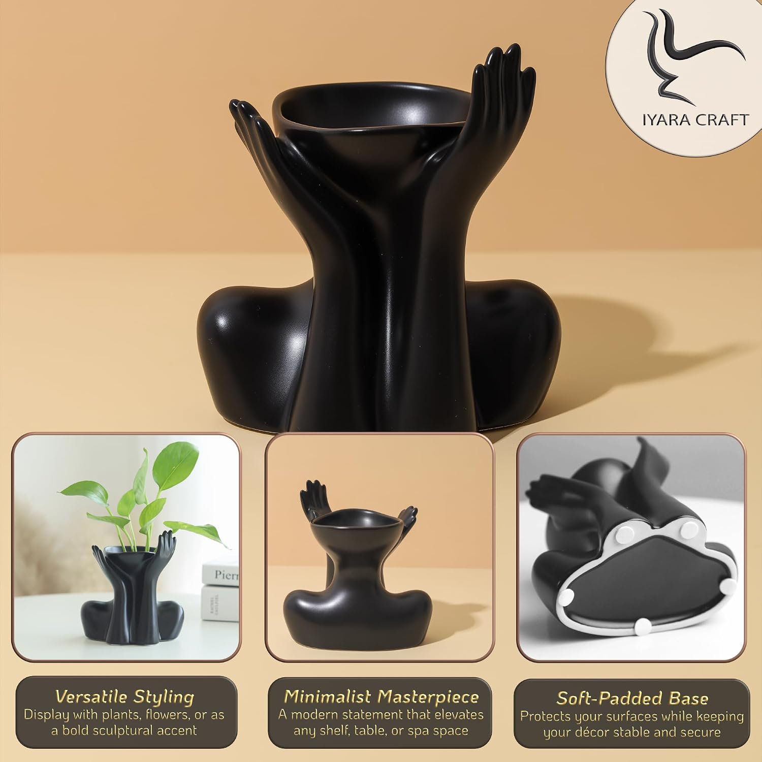 Black Hands Ceramic Vase / Echo-black