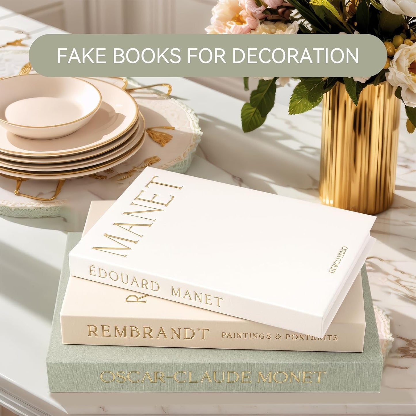 Decorative Faux Books / Sage-beige-white / Set of 3
