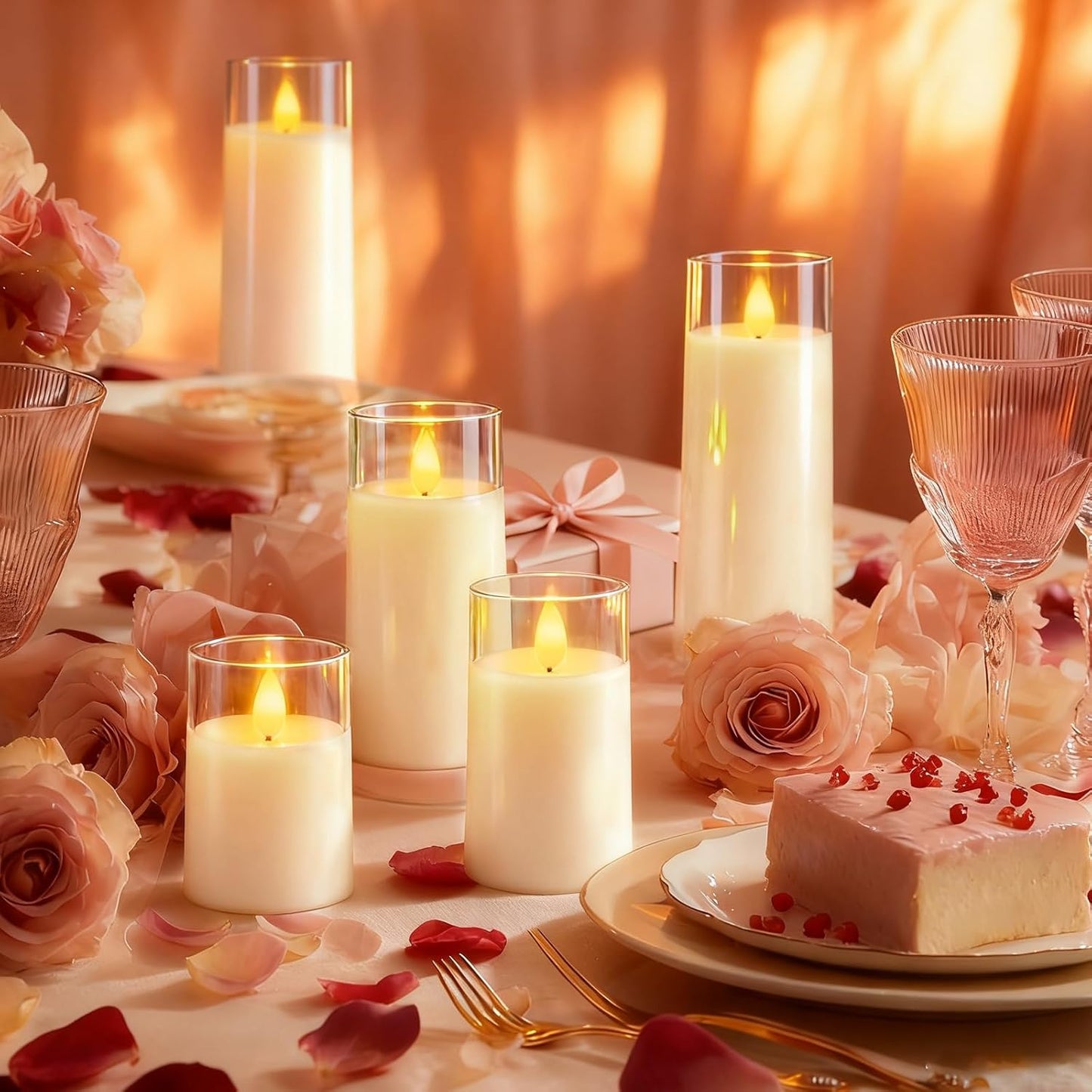 Raycare Flameless Candles Battery Operated with Remote Timer, Acrylic Flickering LED Pillar Candle for Valentine's Day