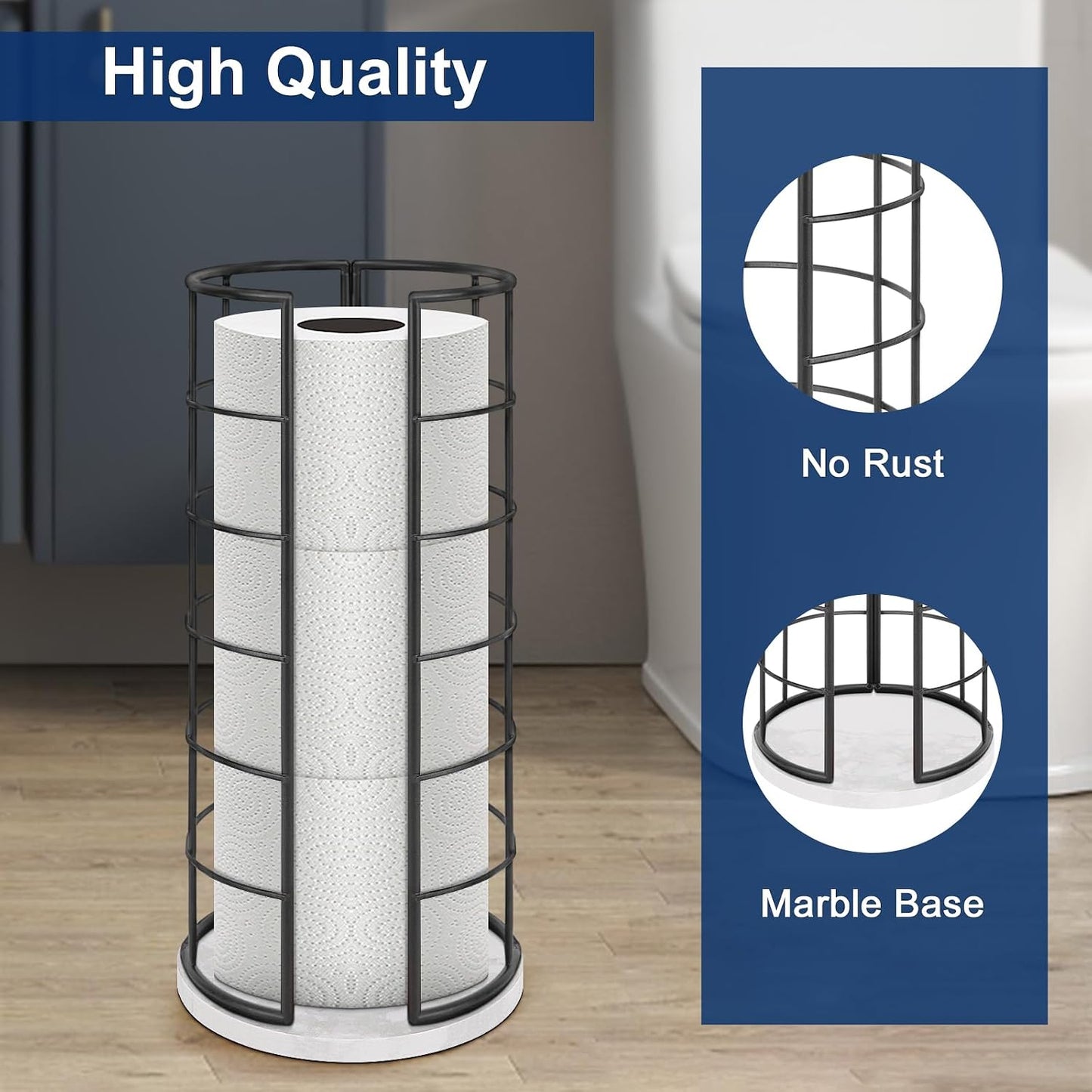 NearMoon Toilet Paper Organizer Stand, Free Standing 3 Rolls Tissue Storage, Metal Bathroom Accessory, Rustproof Toilet