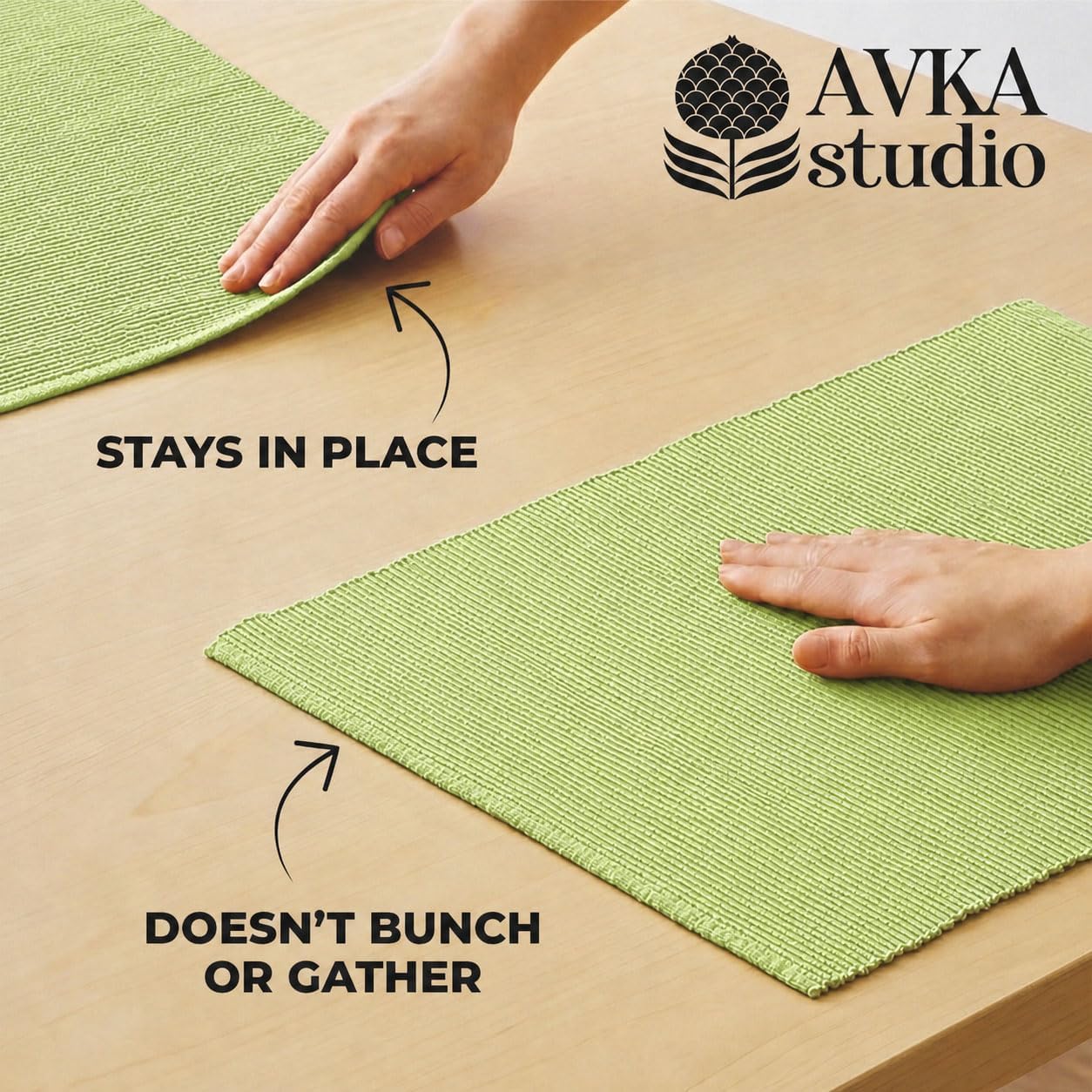 100% Cotton Ribbed Placemats - Set of 8-13 x 19 Inches - Light Lime Green - Everyday Cloth Table Mats - Thick
