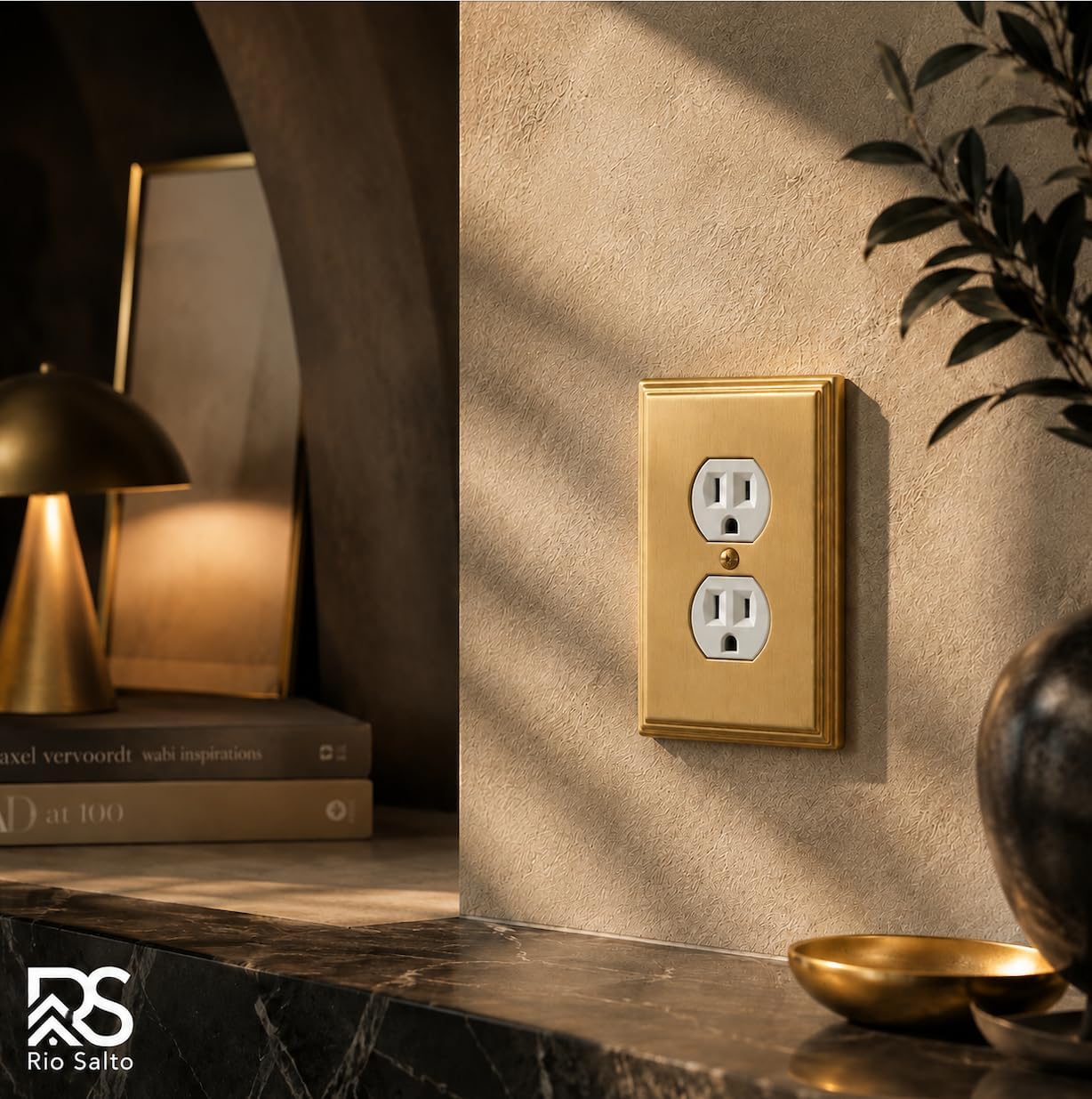Rio Salto BRASS Brushed Brass Gold Metal Duplex Receptacle Wall Plate Outlet Covers Light Switch Cover Plate – Deco