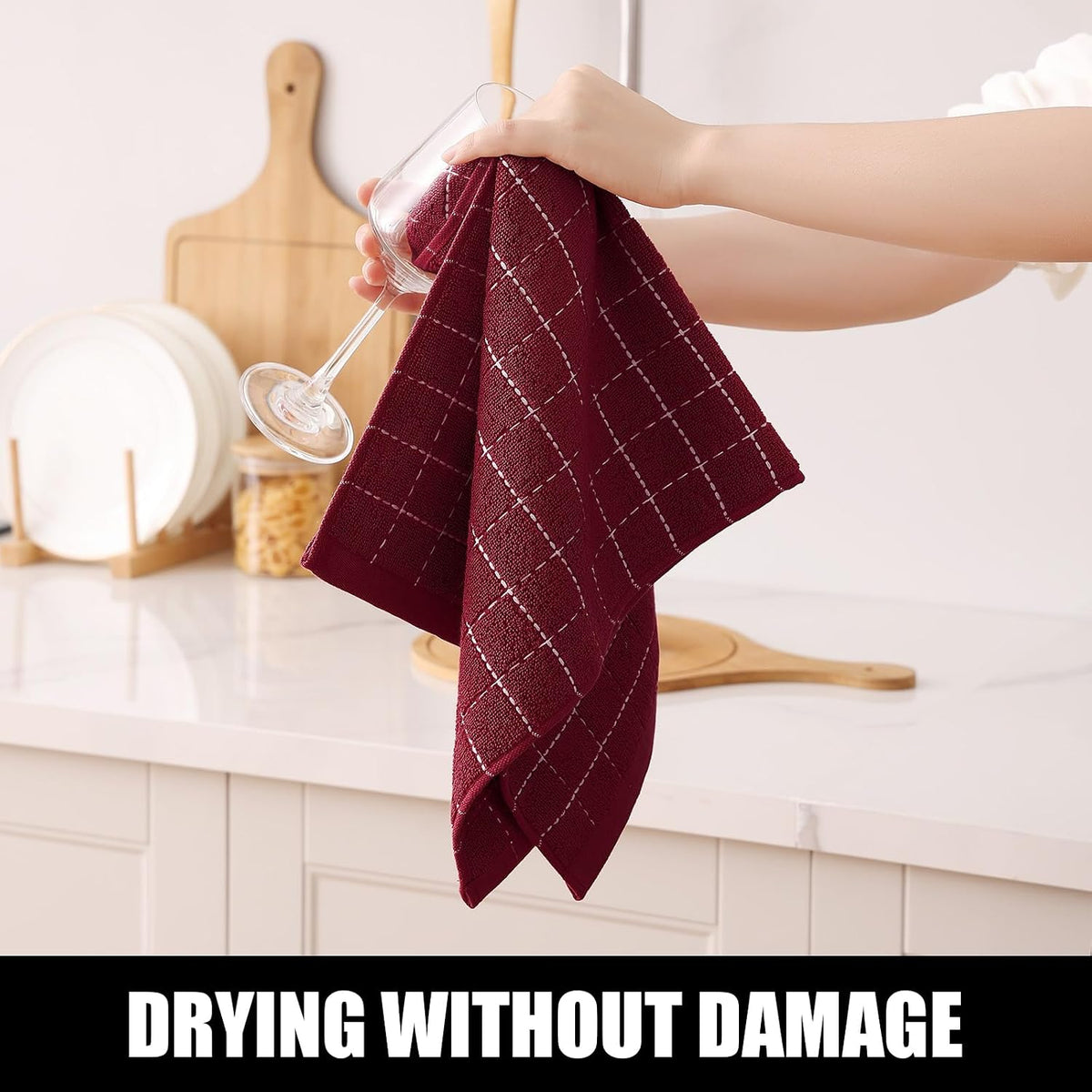 Homaxy 100% Cotton Terry Kitchen Towels, 12 Pack, Burgundy | Ultra Soft and Absorbent Dish Towels for Kitchen, Suitable
