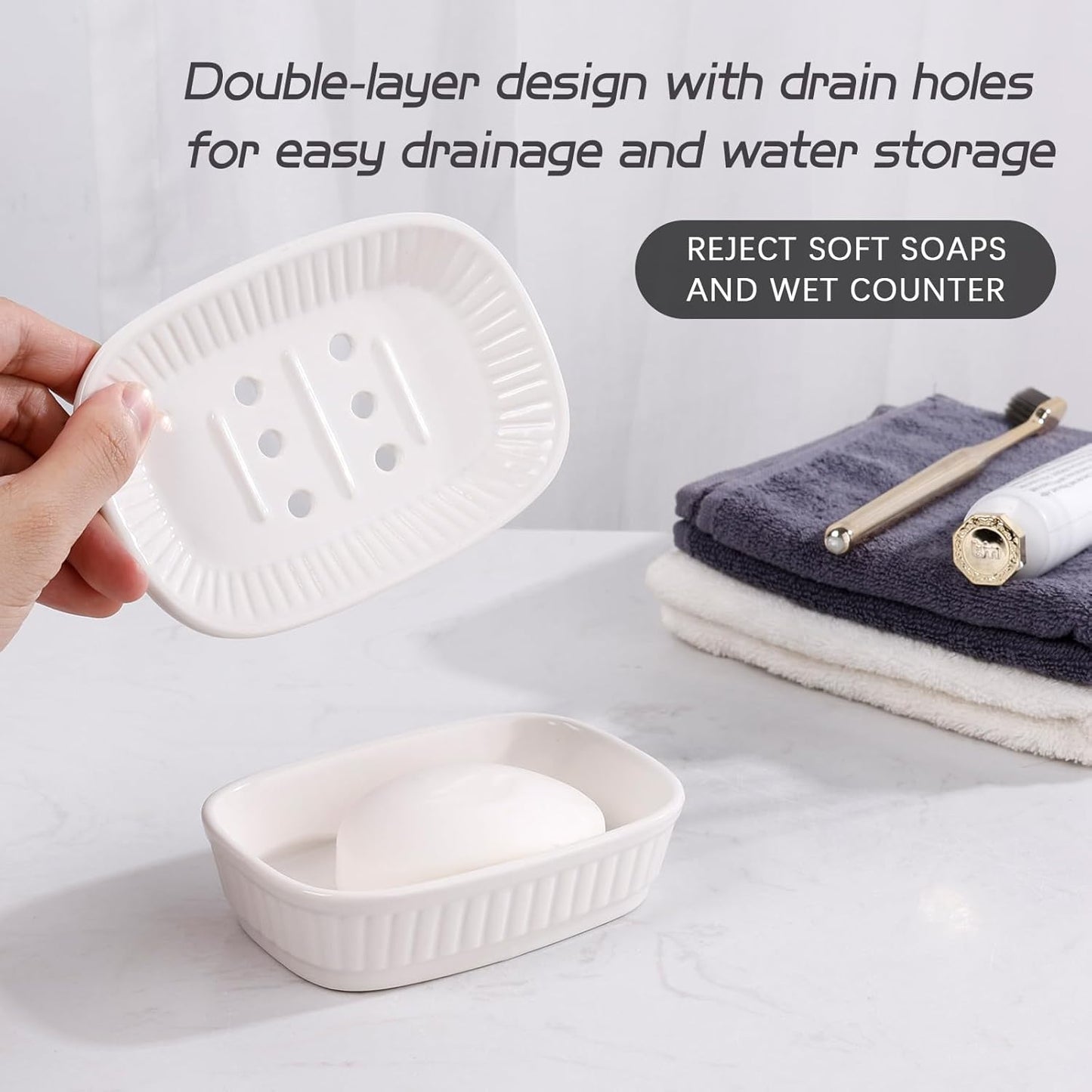 Self-draining Soap Holder / 01 Ceramic White