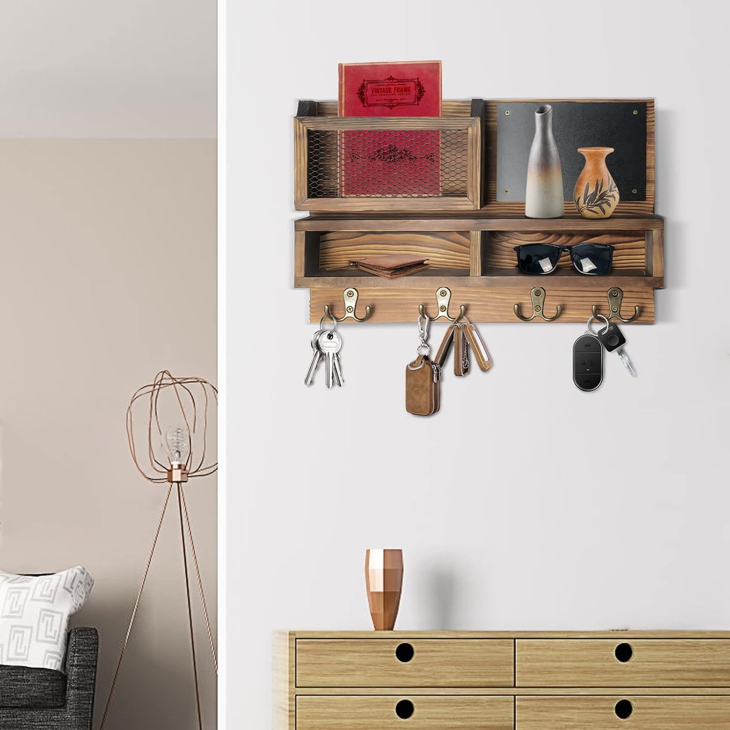 Key Holder / Mail Organizer Wall Mount / Brown