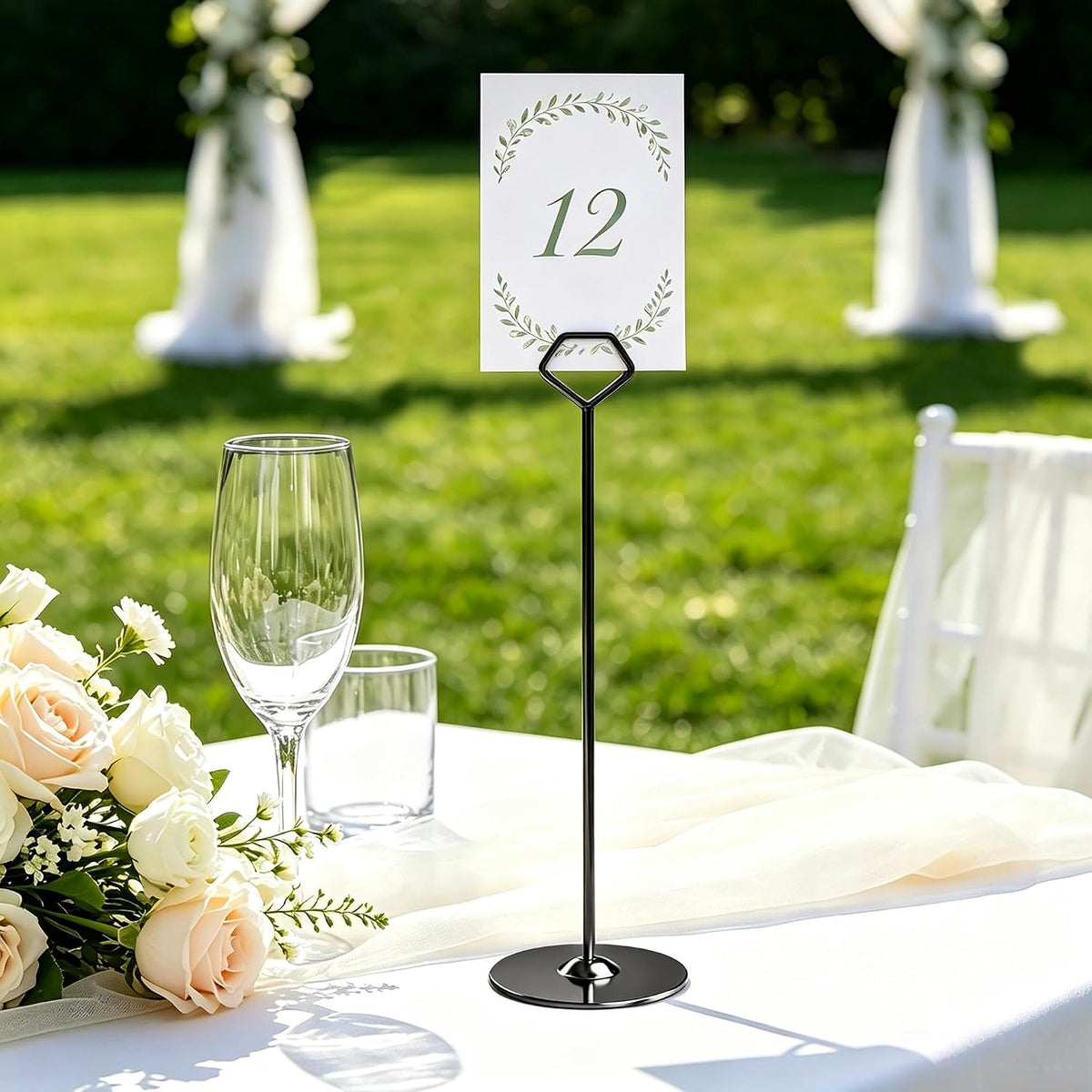 16 Pack 12 Inch Table Number Holders, Black Diamond Place Card Holders | Steel Table Card Stands for Weddings