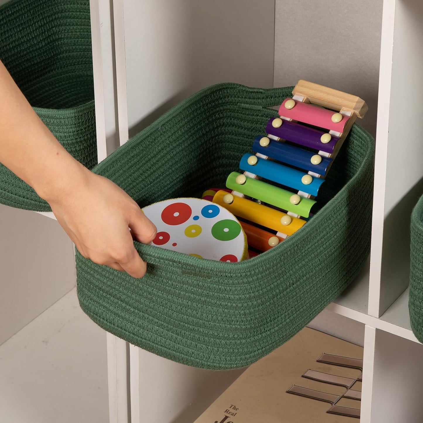 Cotton Rope Woven Baskets for Storage / Green / Set of 3