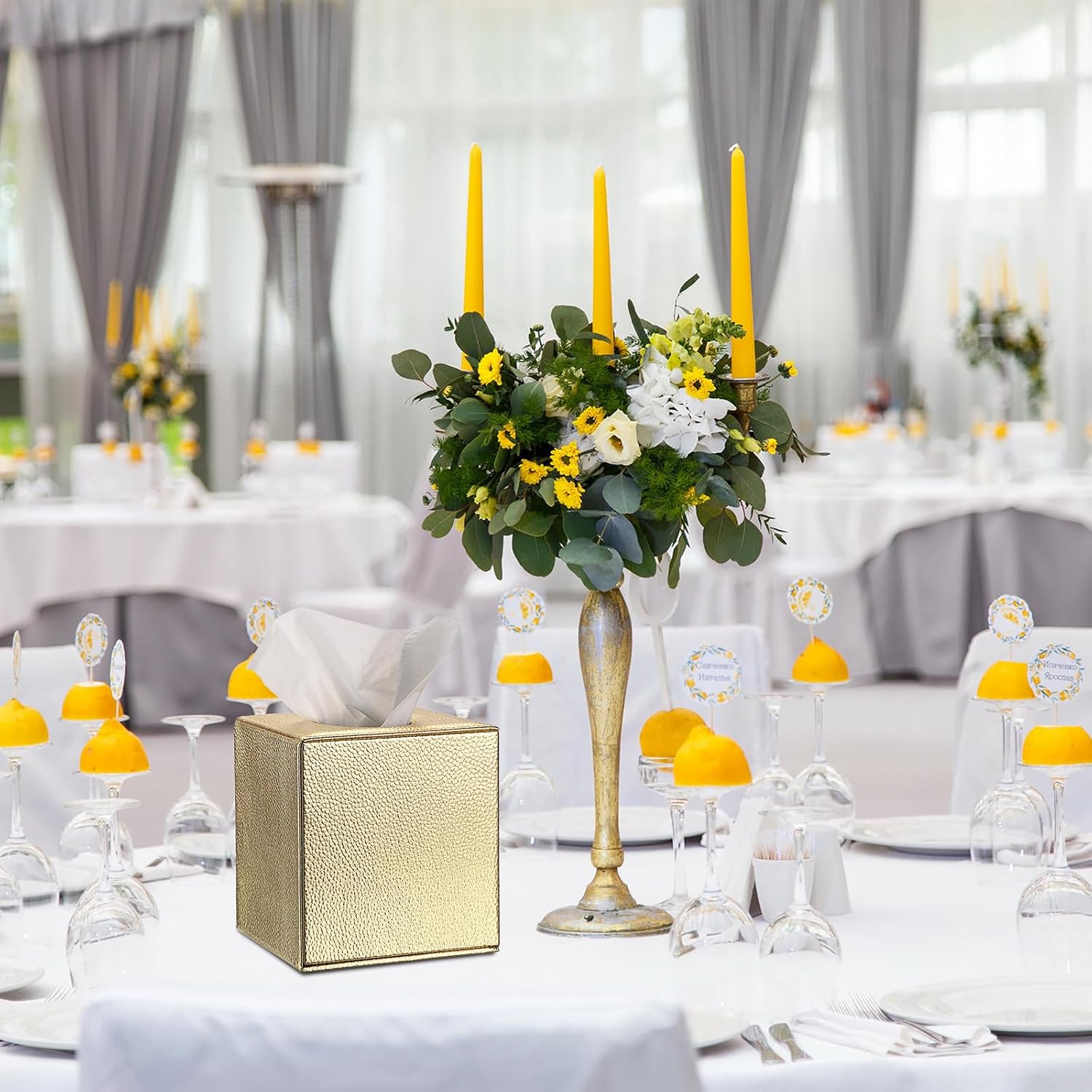 Tissue Box Cover Square Tissue Box Stylish PU Tissue Box Holder / Gold