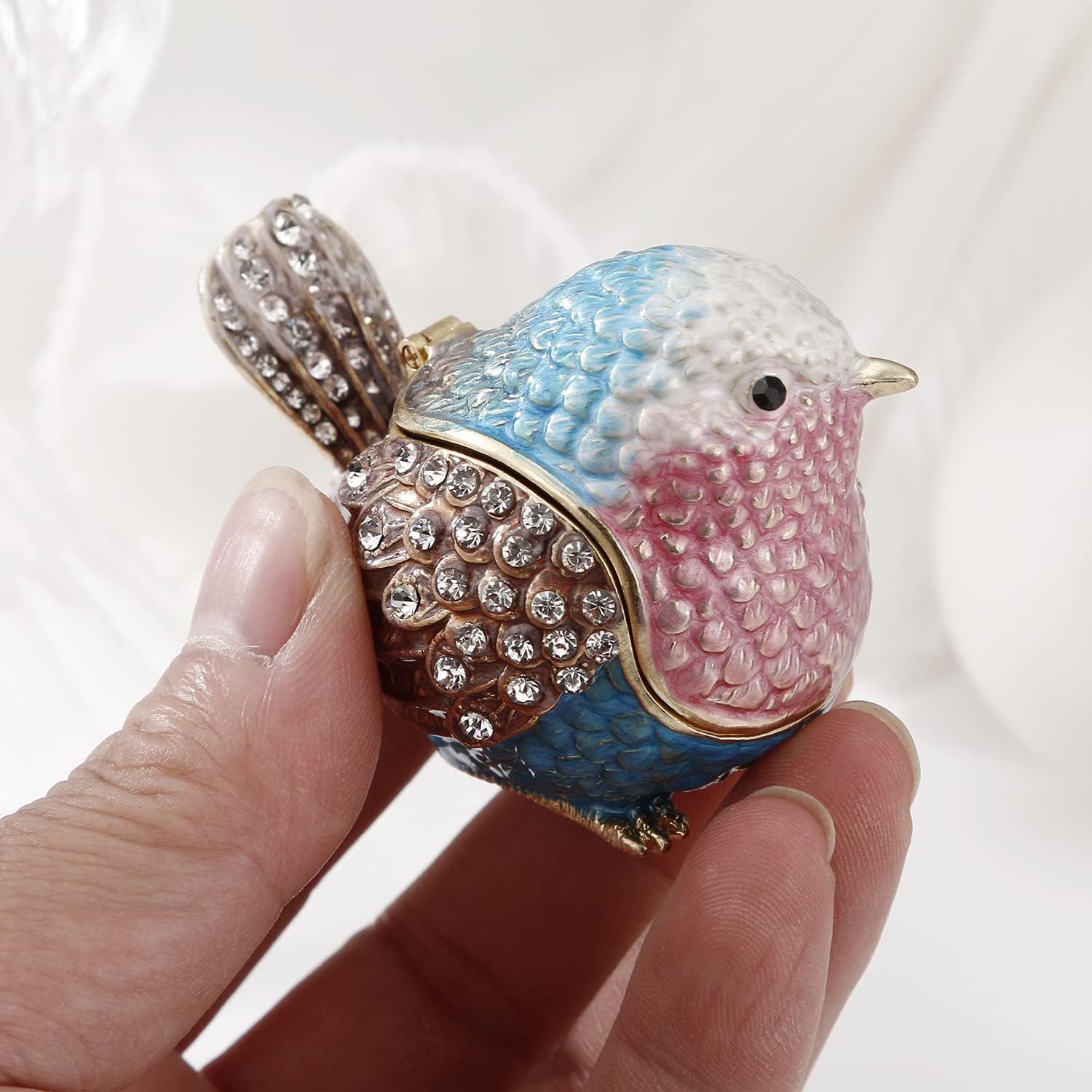 Unique Figurine / Hinged Jewelry Organizer for Ring Earrings / Blue Sparrow