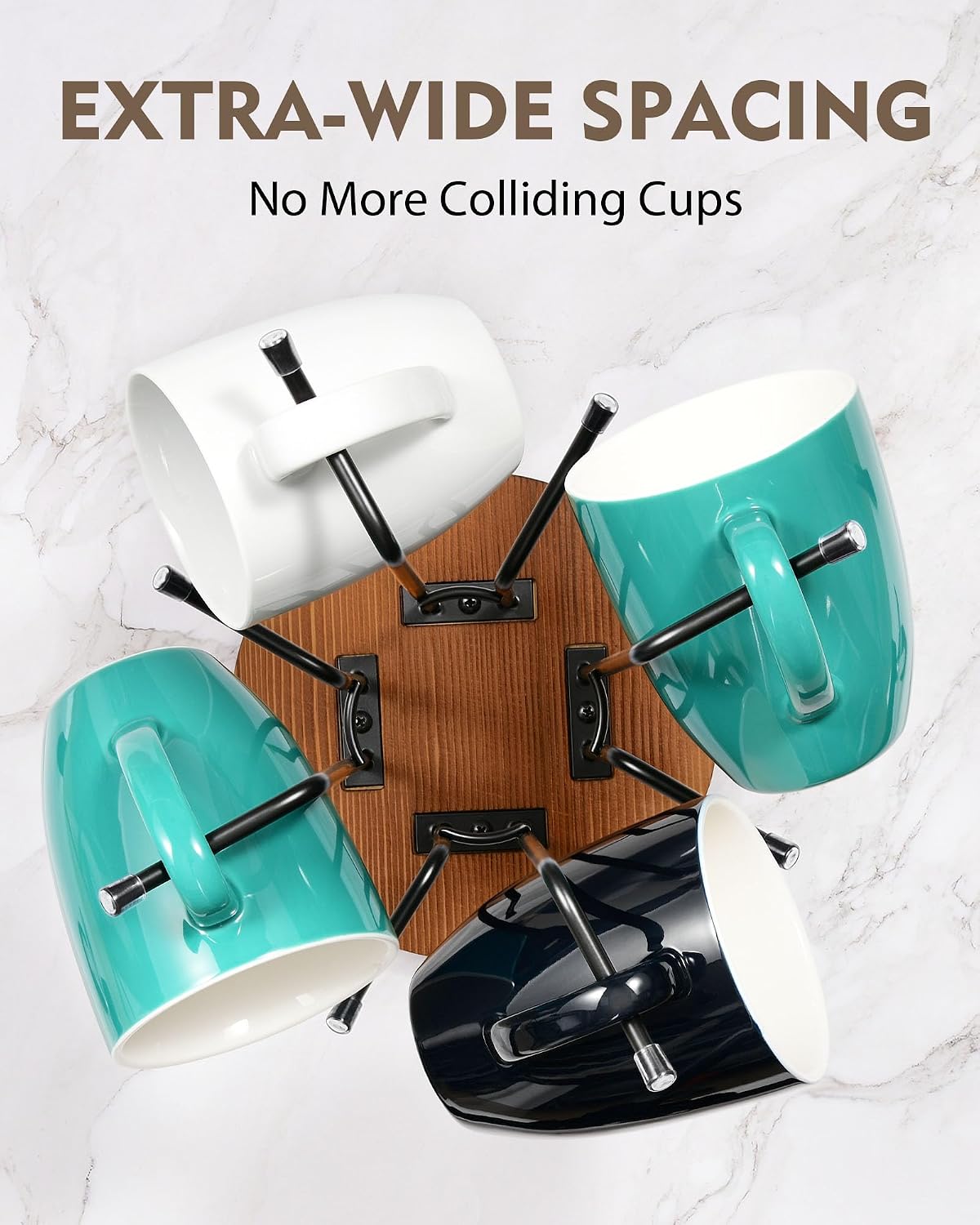 HULISEN 360° Rotating Mug Tree, Coffee Mug Holder for Large Cups, 8 Hooks | Cup Holder for Countertop, Stable Wooden