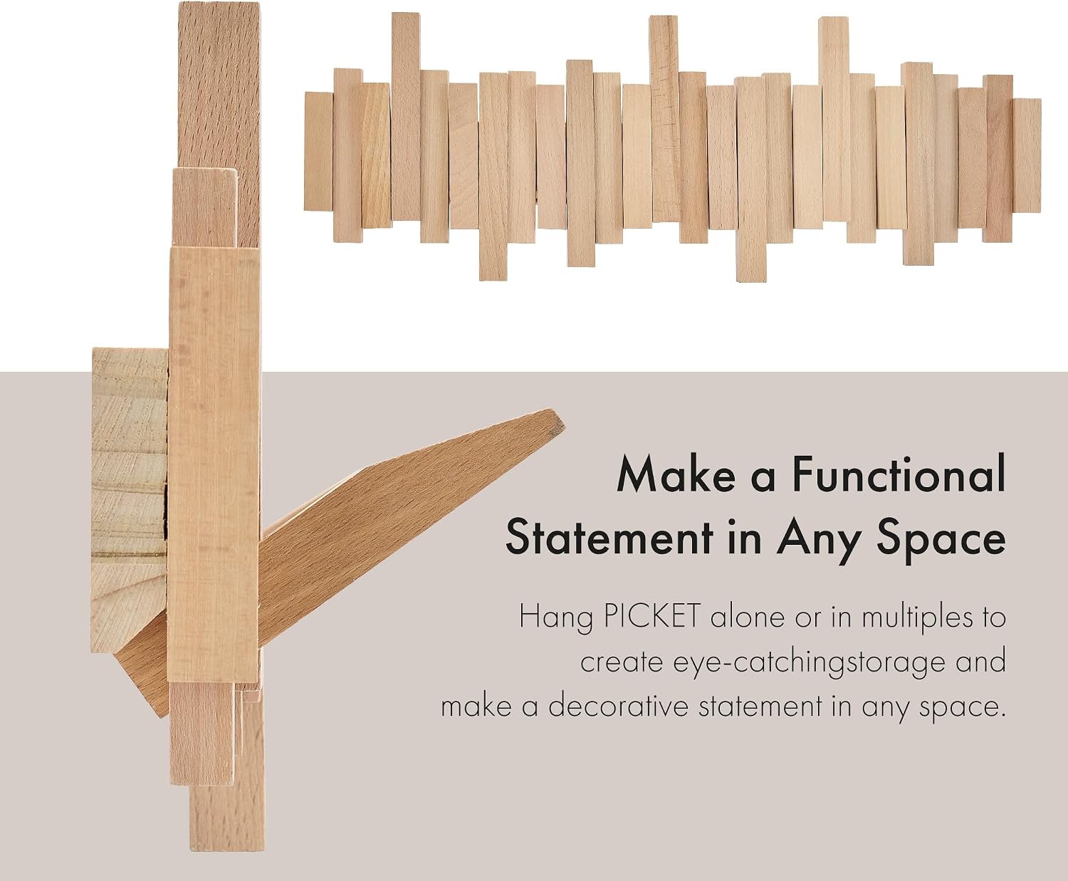 Natural Wood Wall Mounted Piano Coat Rack | Mounted Coat | Flip Up Wall Hook 8 Hooks | Entry Art Hooks in Walnut (Wood