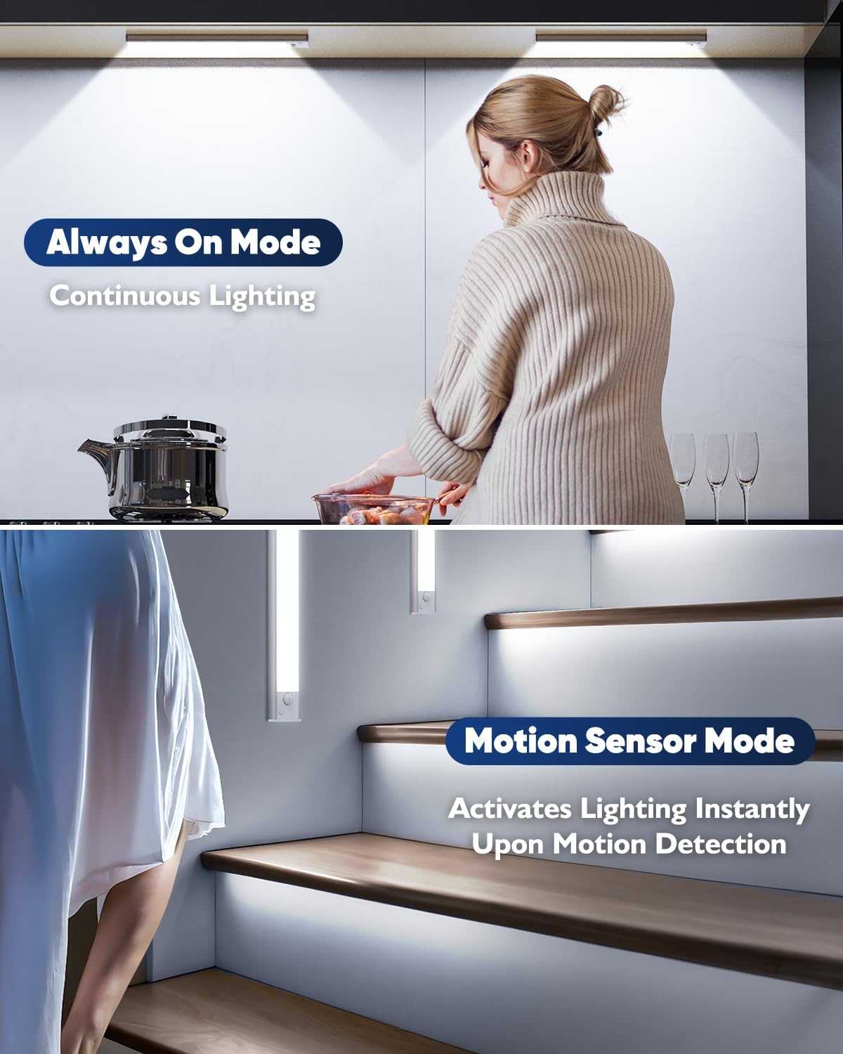 Under Cabinet Lighting, 2200mAh 10 Inch Battery Operated Rechargeable Motion Sensor Night Lights Indoor, LED Magnetic
