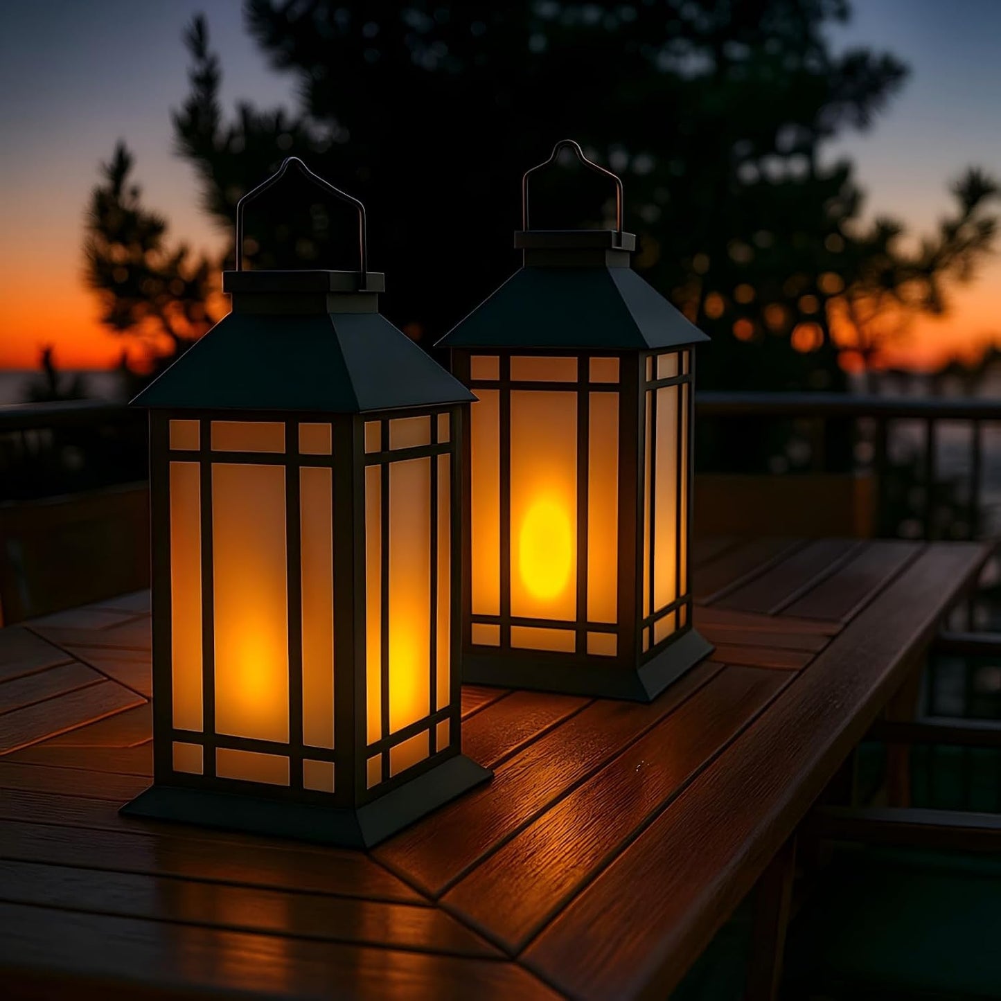 Bdor 13 Inch Outdoor Decorative Lanterns with LED Candle Timer 2 Pack Black | Battery powered convenience, cozy
