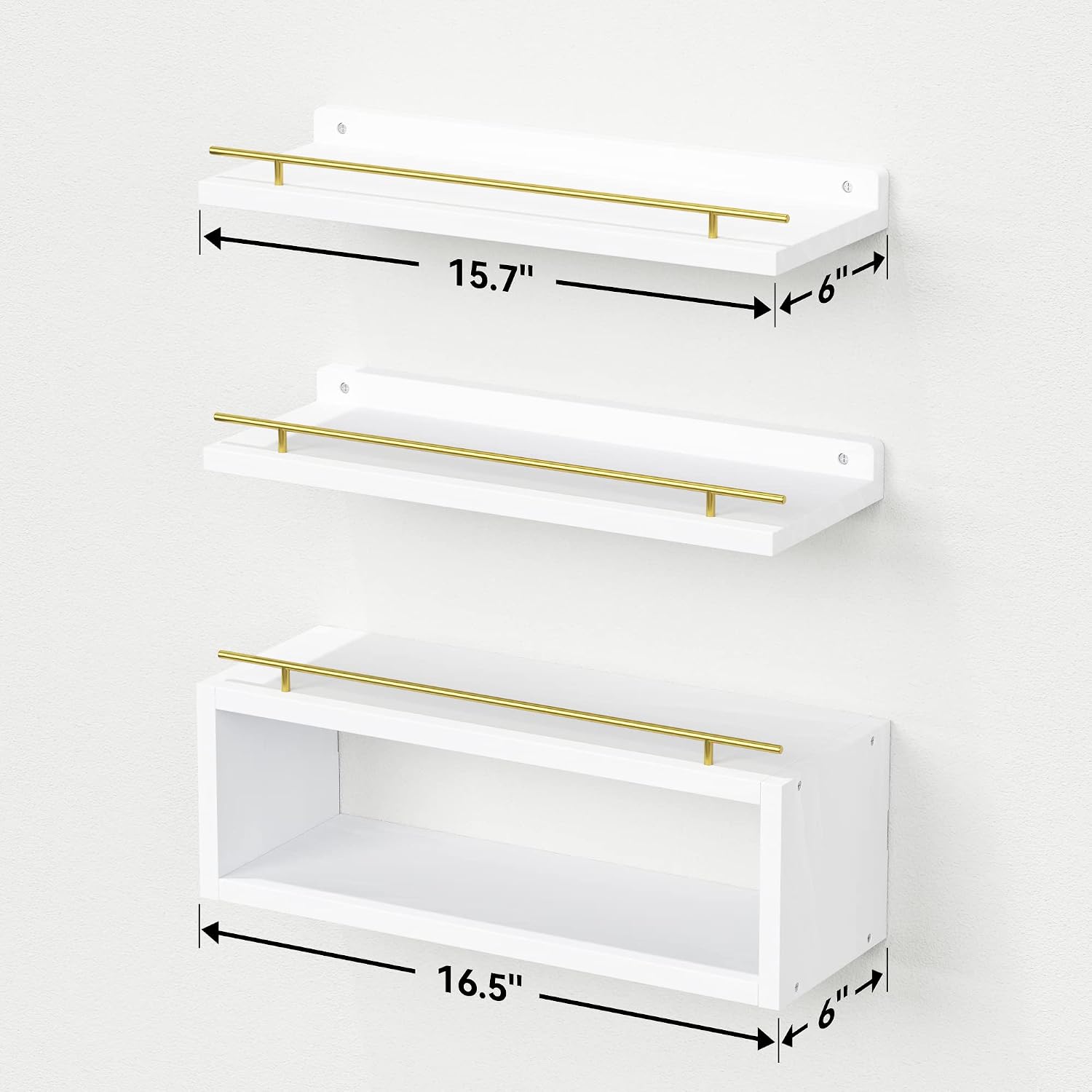 Floating Shelves for Wall with Cube Shelf, Wall Shelves with Metal Rail for Decor, Bathroom Organizers and Storage