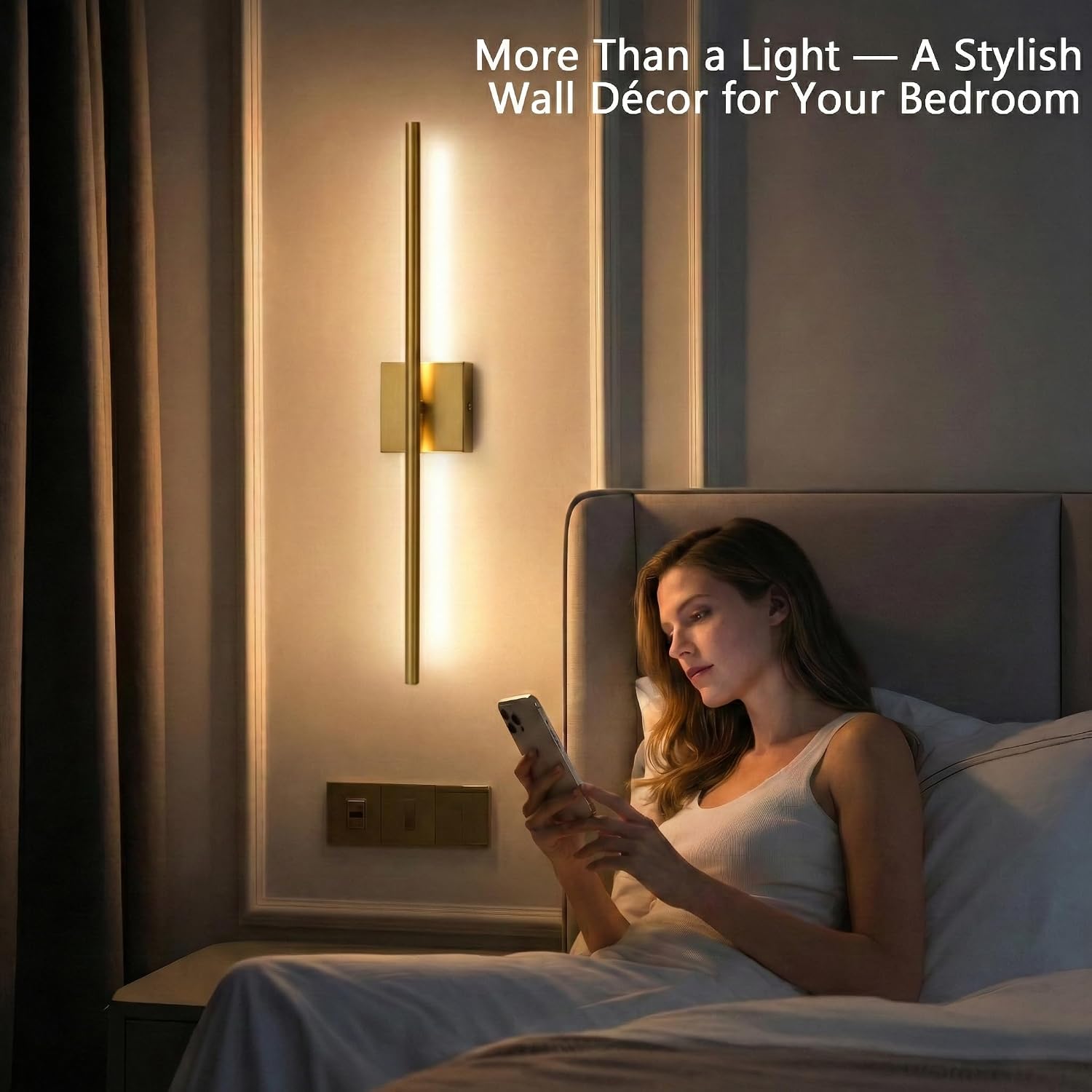Rechargeable Wall Sconce Set of Two, Modern Wireless Brass Wall Sconces with Remote, 28.35Inch Dimmable Indoor Home