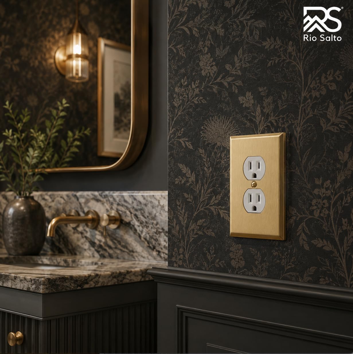Rio Salto BRASS Gold Decorative Outlet Covers Duplex Outlet Cover Receptacle Wall Plate 8 Pack Brushed Brass Gold