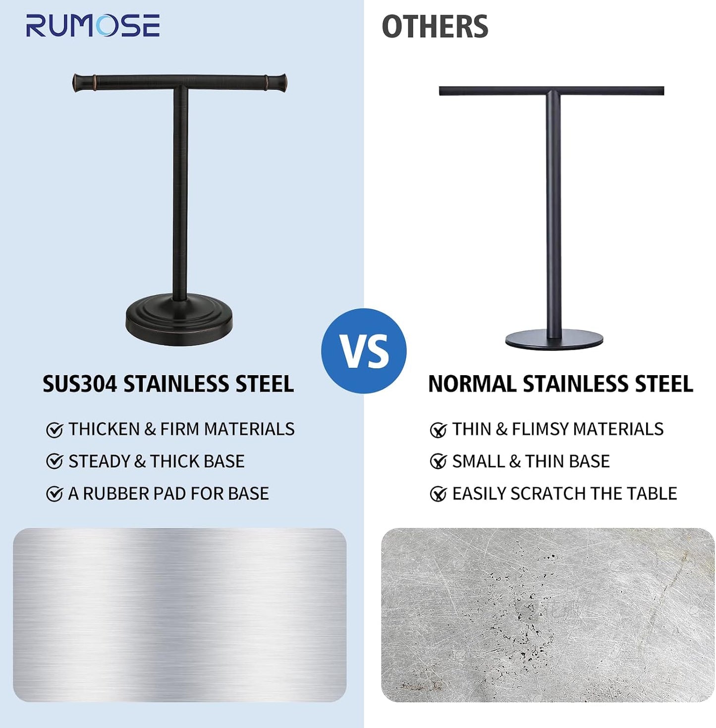 RUMOSE Oil Rubbed Bronze Hand Towel Holder Stand Countertop Towel Rack | 13 Inch Bathroom Kitchen Vanity T-Shape Towel