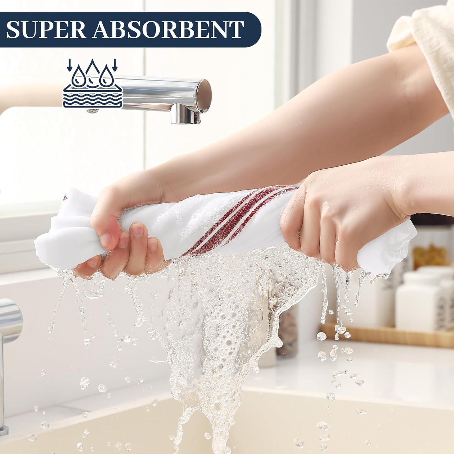 Homaxy 100% Ring Spun Cotton Kitchen Towels 24 Pack, Red Stripe | 15 x 25 Inch, Highly Absorbent Dish Towels for
