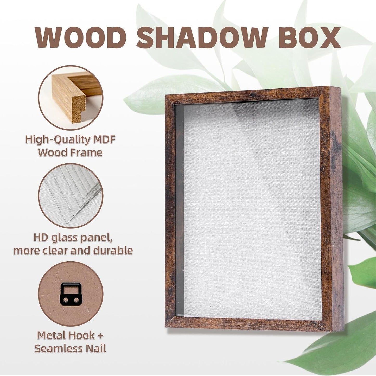 Muzilife 11x14 Shadow Box Wood Picture Frame, Tempered Glass, Honey Brown | FSC-Certified MDF | Soft Acid-free Linen