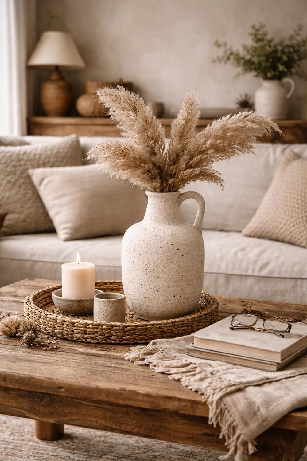 Rustic Ceramic Farmhouse Flower Vase / 19439-speckled White