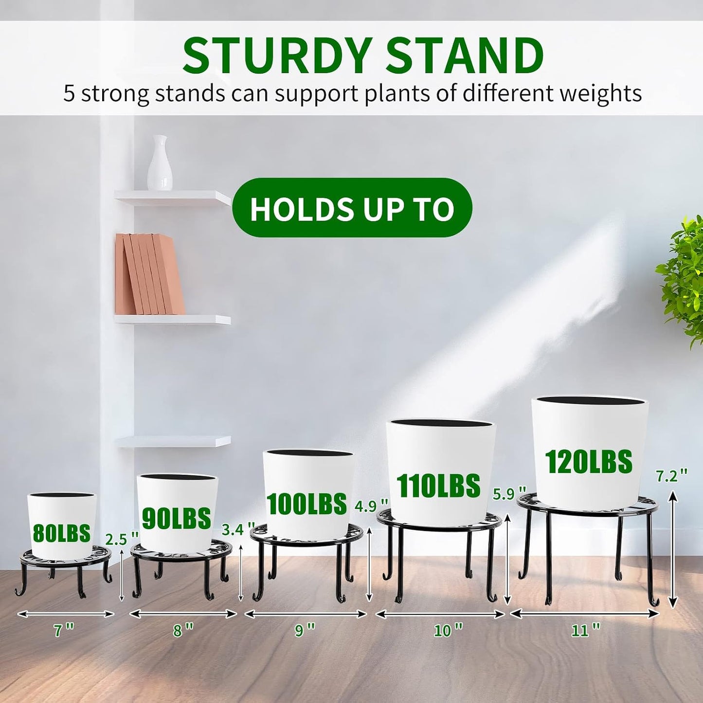 NSYOOMH 5 packs Rustproof Metal Plant Stands for Multiple Plant, Heavy Duty Plants Holder Outdoor Indoor, Round Wrought