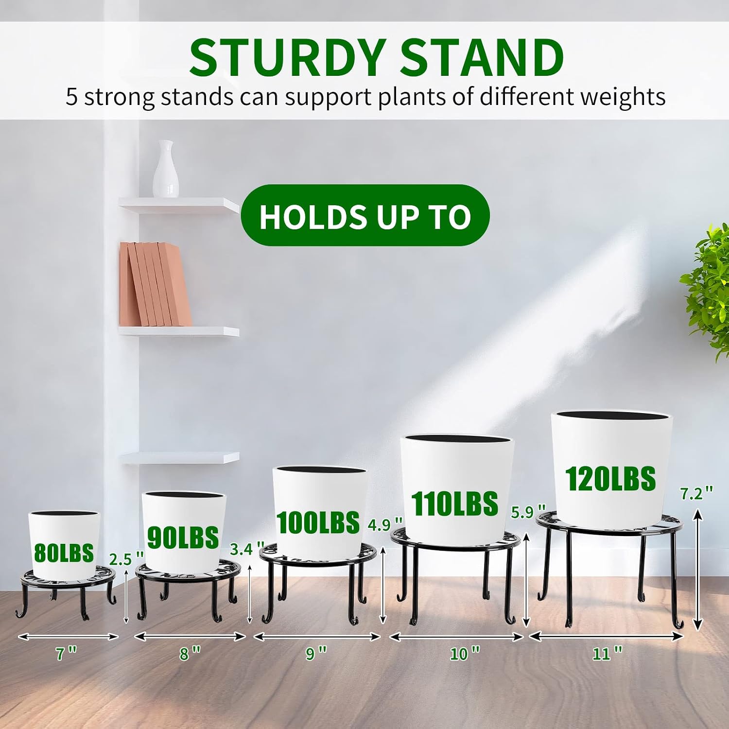 NSYOOMH 5 packs Rustproof Metal Plant Stands for Multiple Plant, Heavy Duty Plants Holder Outdoor Indoor, Round Wrought