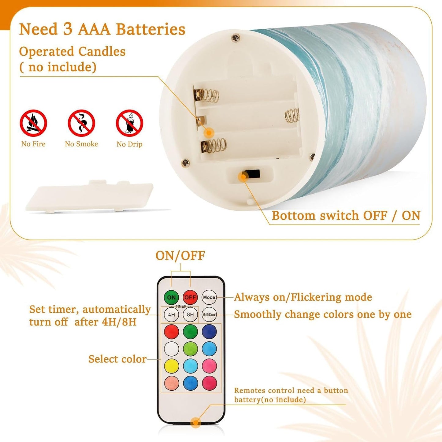 Flickering Flameless Candles, Bohemian Beach LED Candles with Remote Timer, Set of 2 Battery Operated Candle for