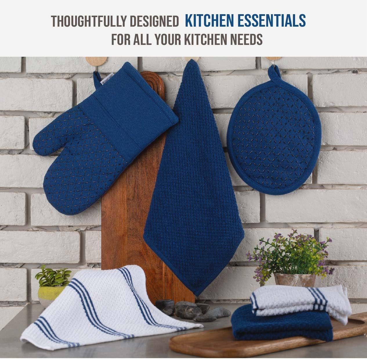 LANE LINEN Tea Towels - 16 Pc Set with Silicone Oven Mitts and Pot Holders, Cotton Kitchen Towels, Absorbent Dish and