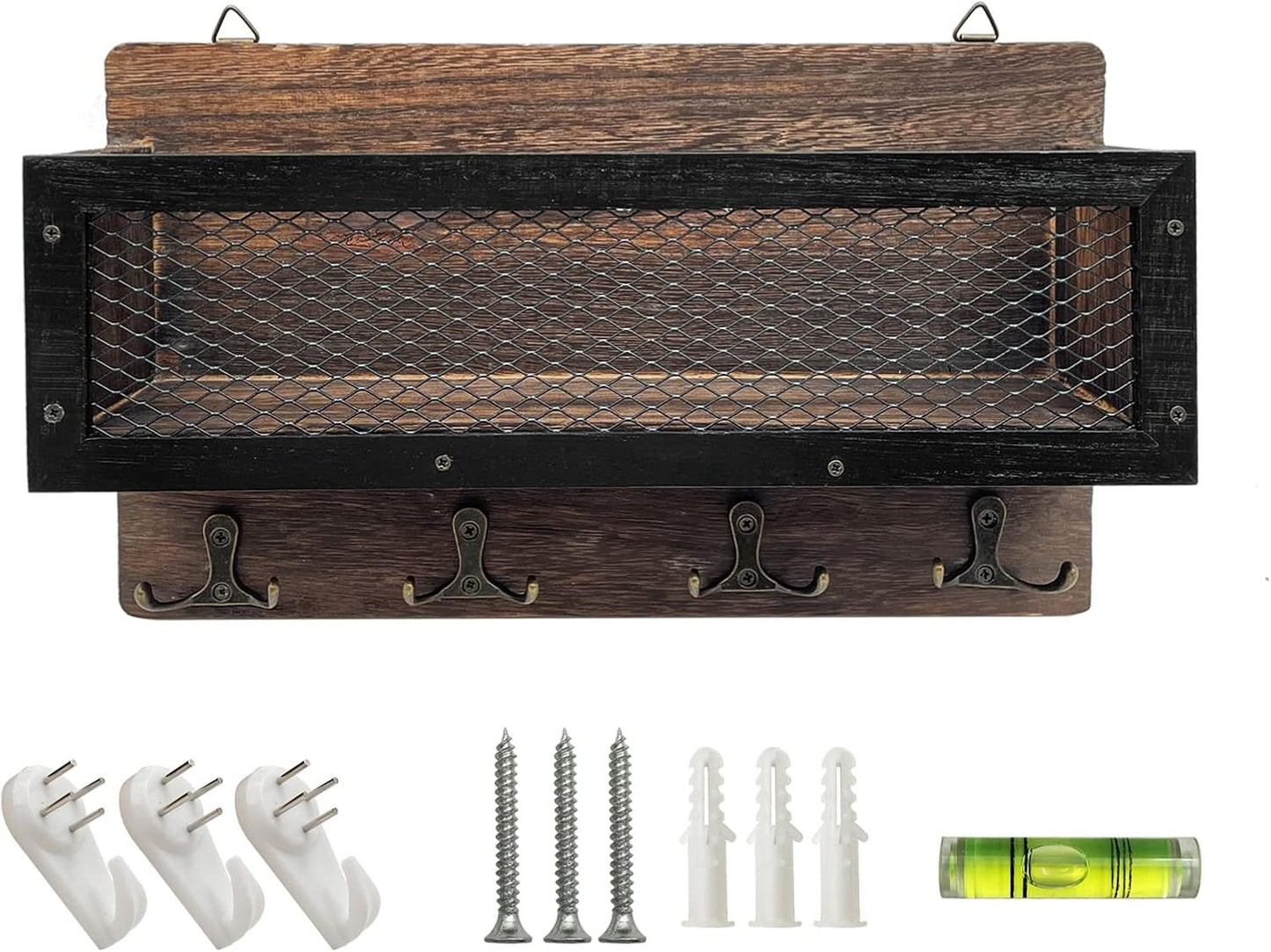 4 Double Key Hooks Rustic Wall Decor / Brown