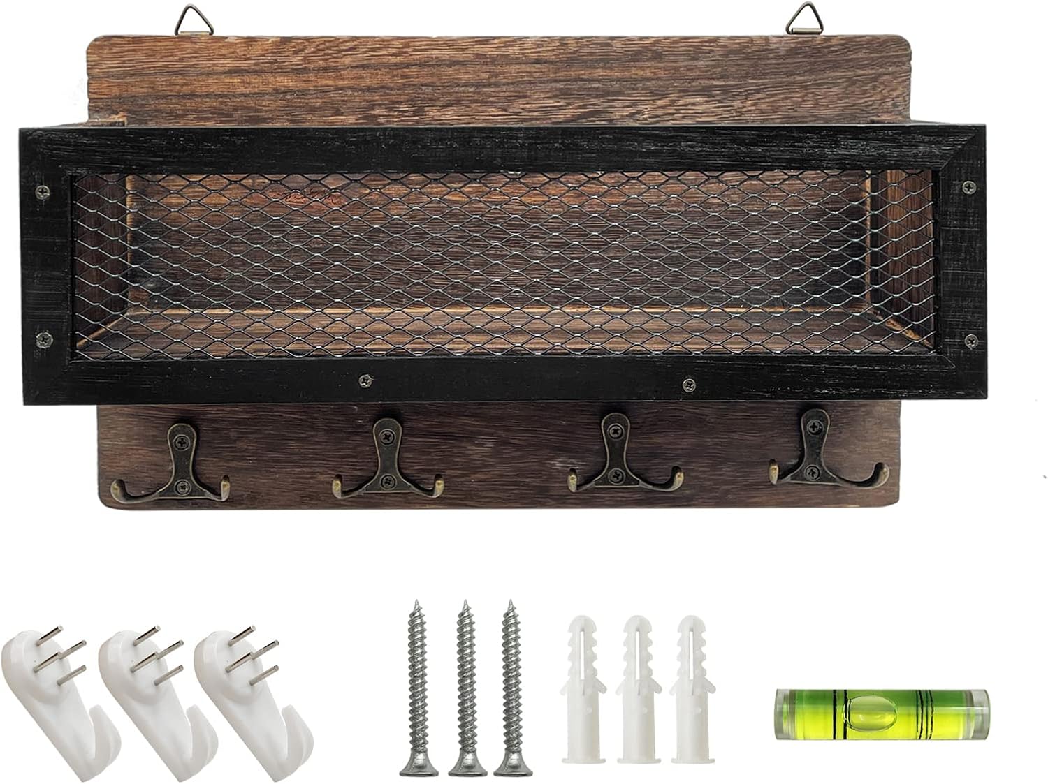 4 Double Key Hooks Rustic Wall Decor / Brown