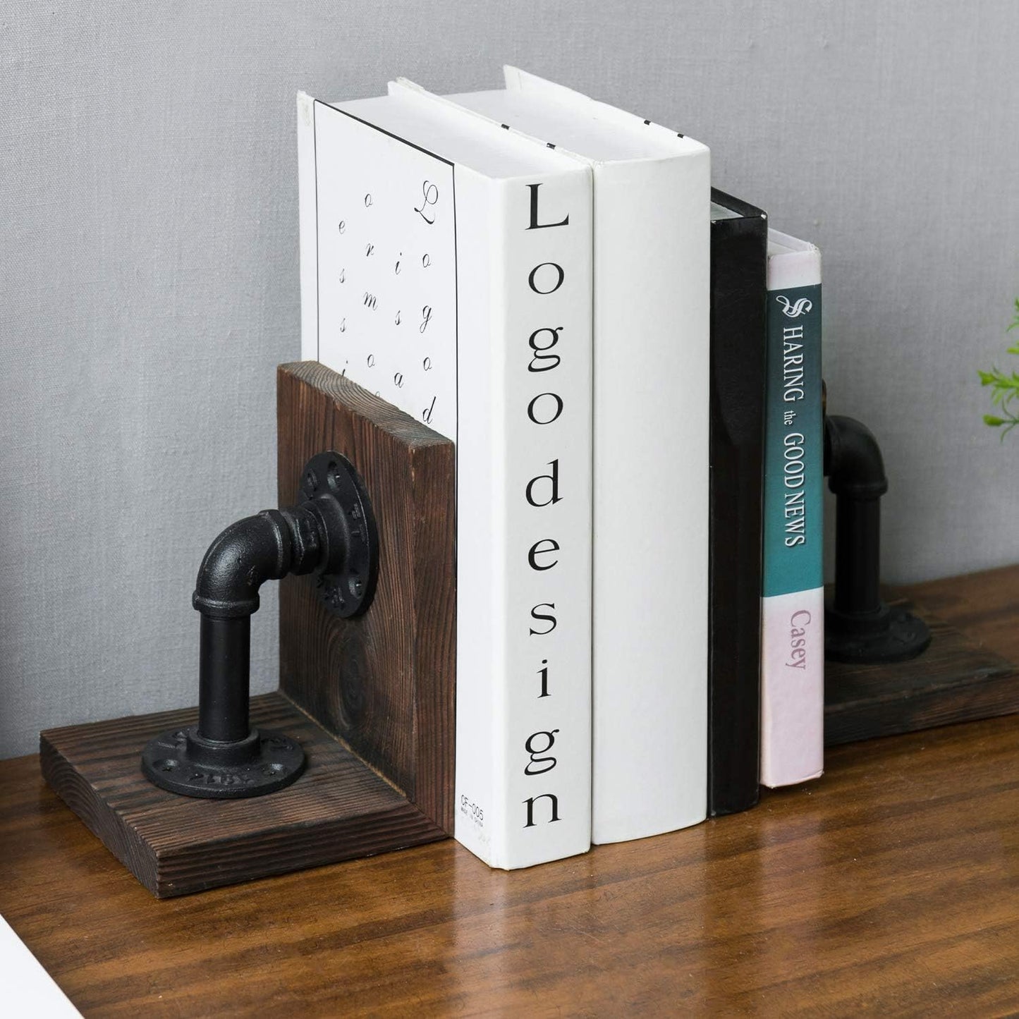 Wood Book / Metal Bookends for Heavy Books / Dark Brown