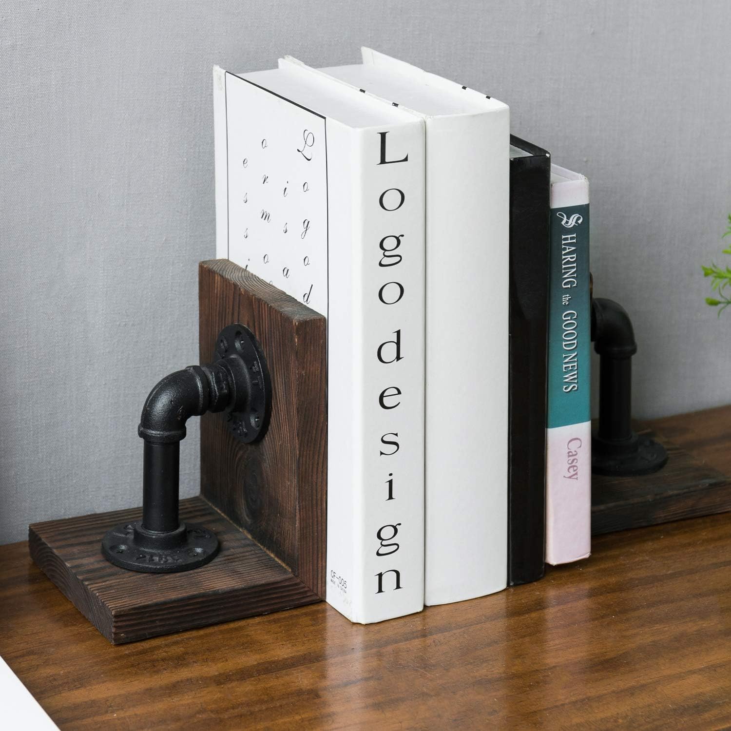 Wood Book / Metal Bookends for Heavy Books / Dark Brown