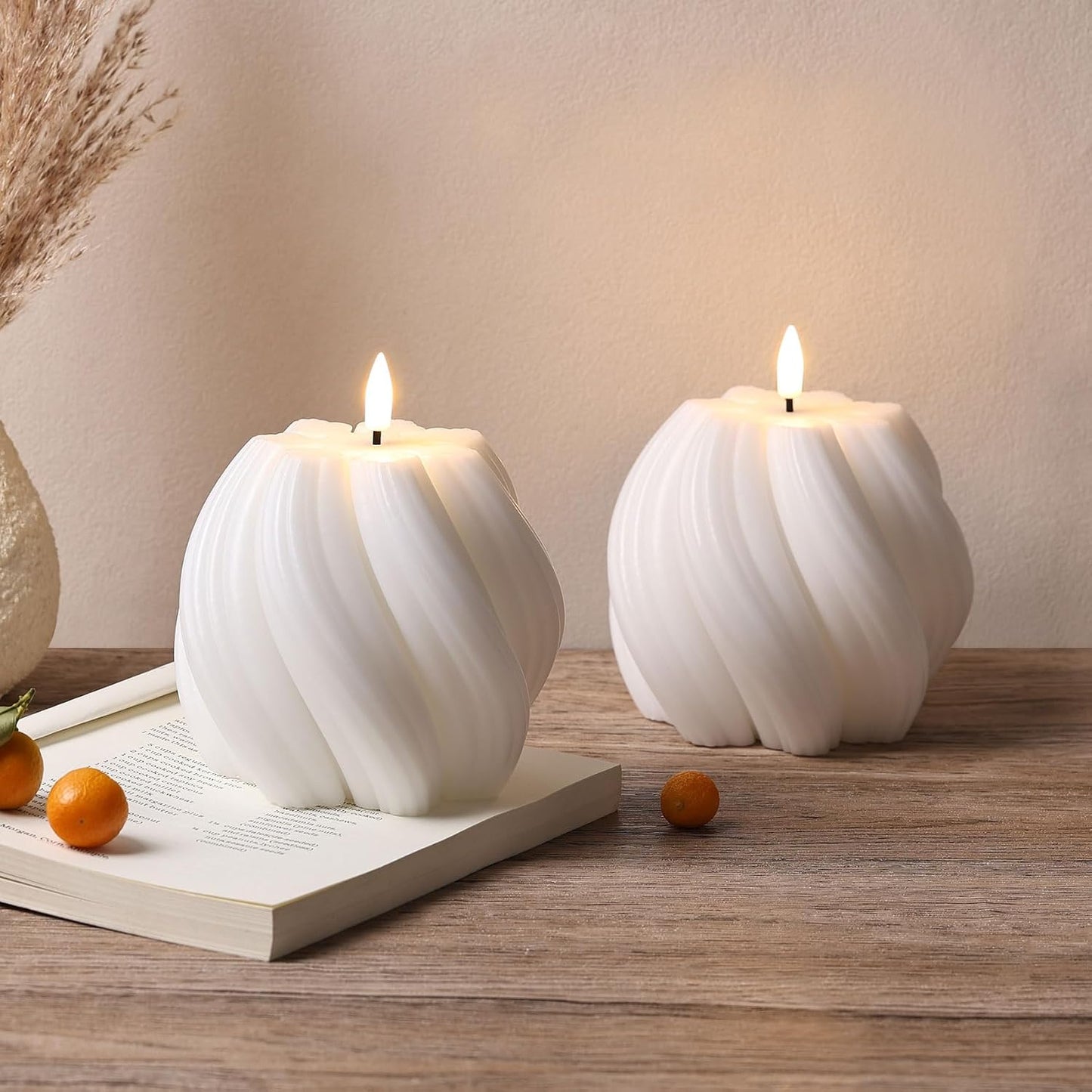Swirl Flameless Candles / White / Set of 2