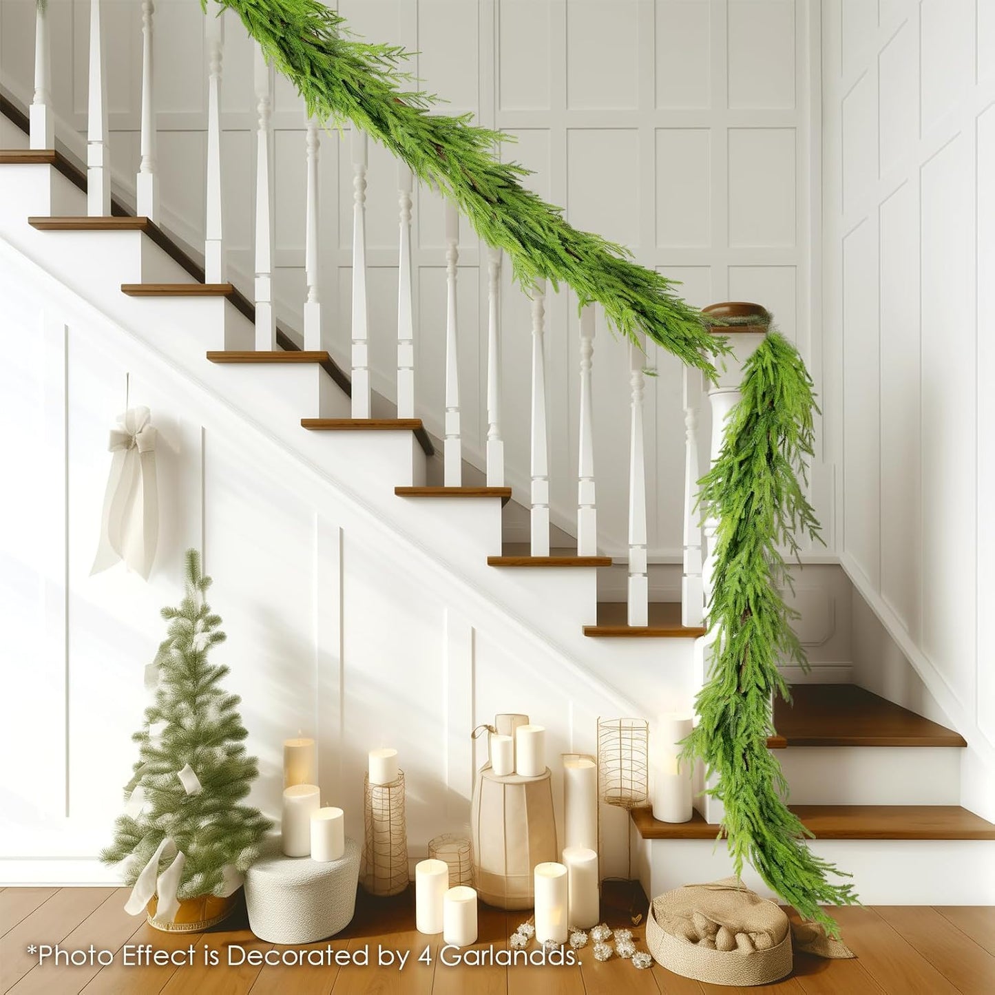 WBHome 9ft Real Touch Norfolk Pine Christmas Garland, Winter Greenery Garland for Christmas, Holiday Seasonal
