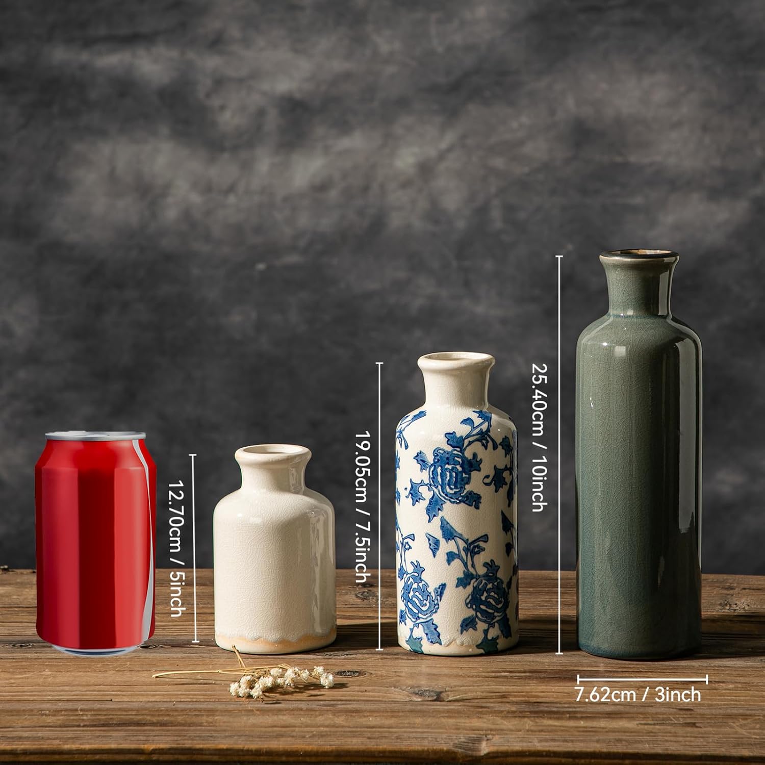 Rustic Ceramic Vase / Blue-2 / Set of 3