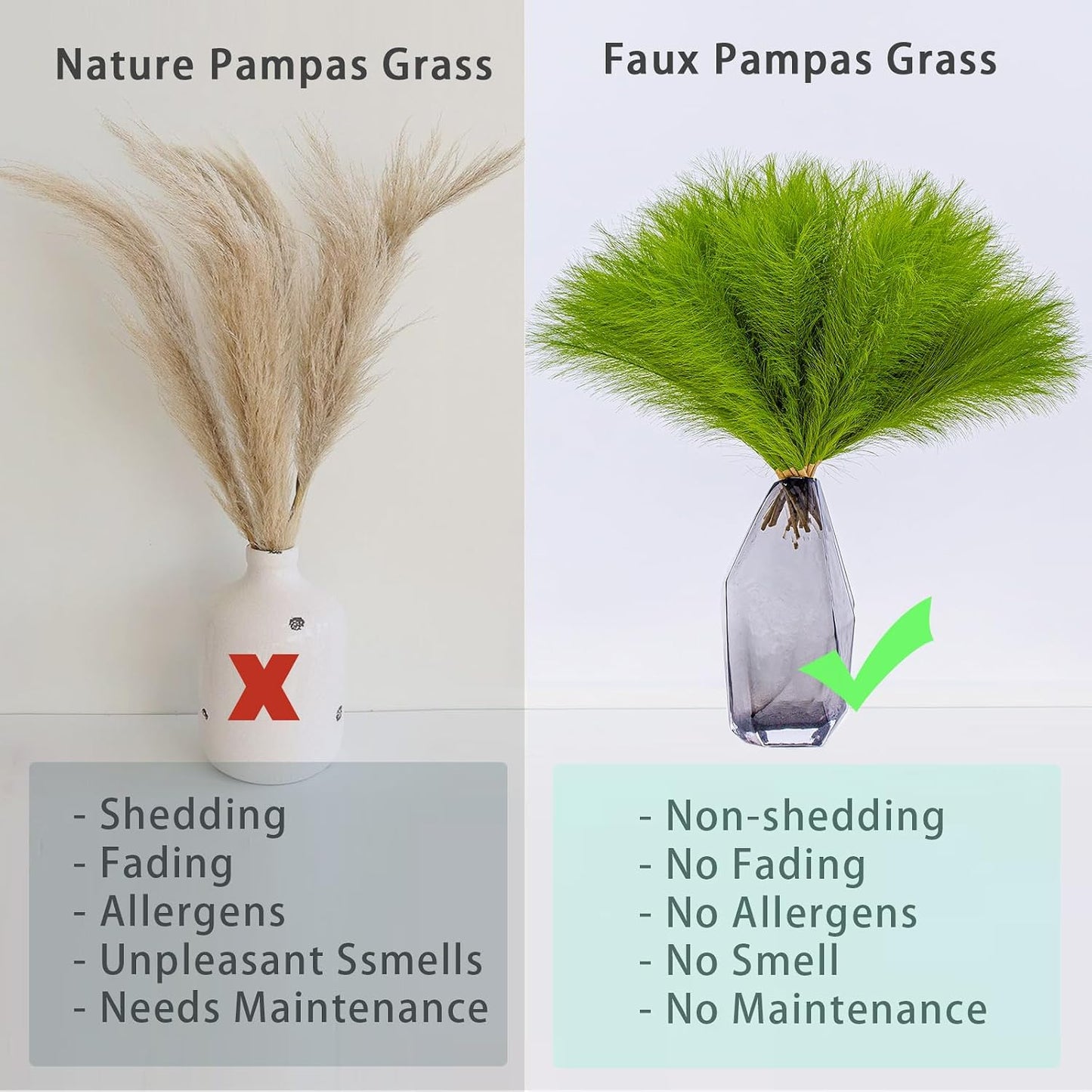 10 Stems 17.7" Artificial Pampas Grass Bouquet Small Pompas Floral Arrangement / Grass Green