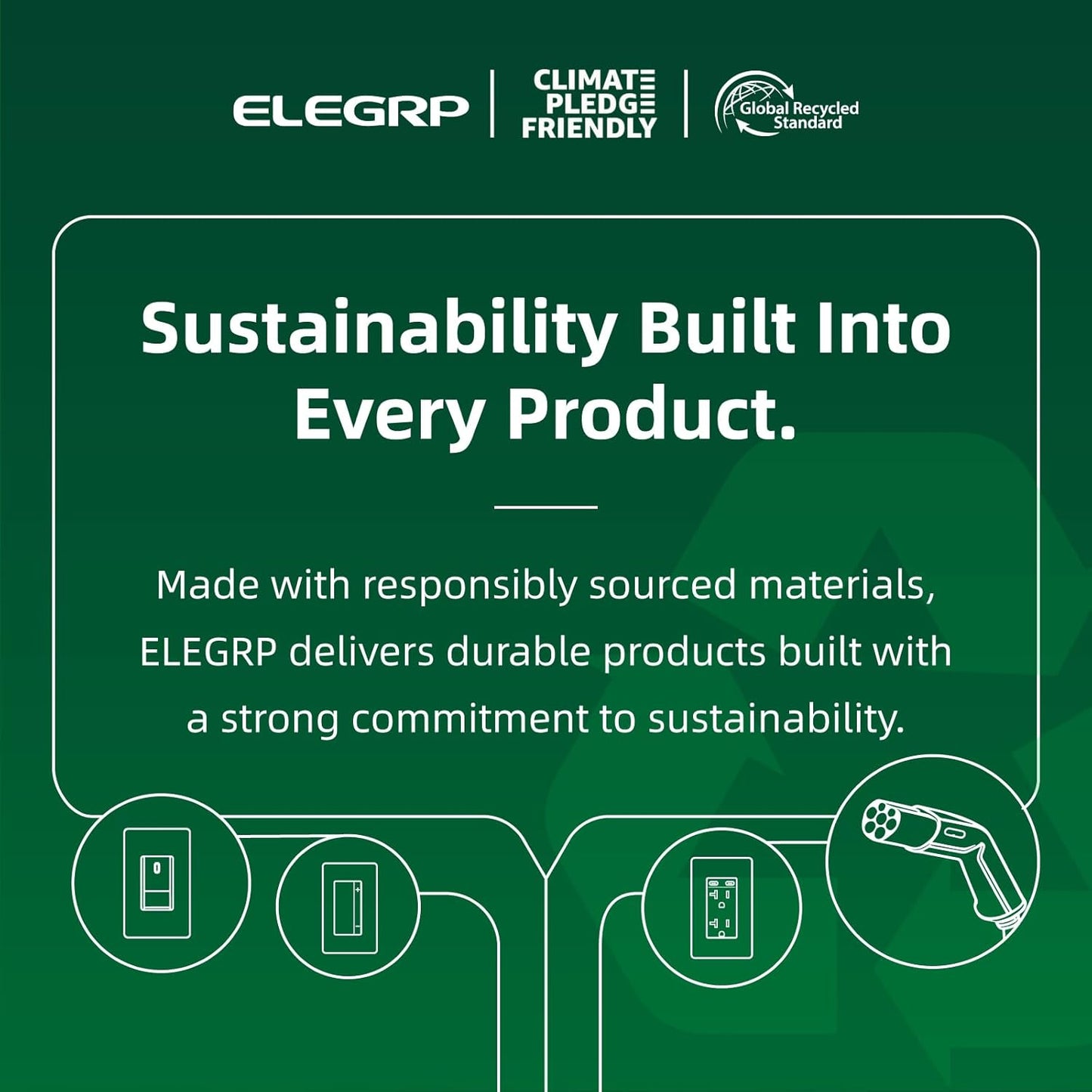 ELEGRP Decorator Receptacle, 15A 125V Standard Electrical Wall Outlet, Non-TR, 2 Pole 3 Wire, Self-Grounding