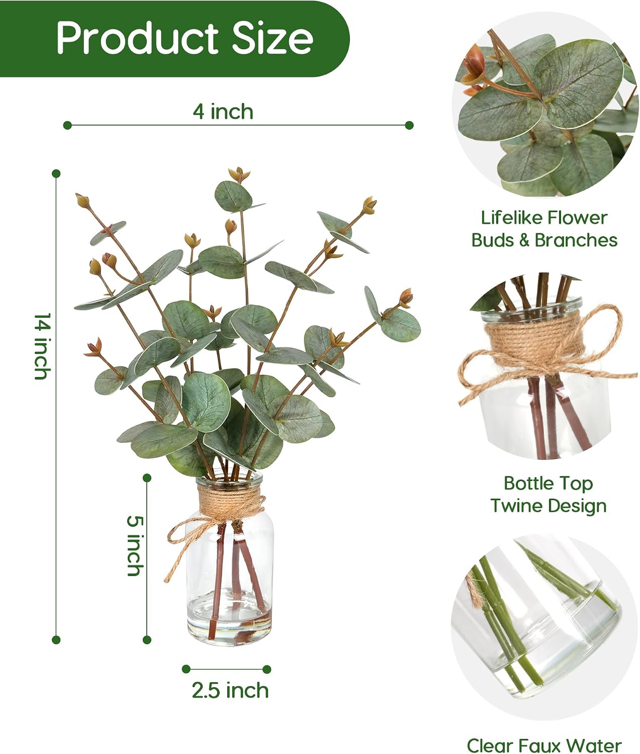 Faux Eucalyptus Stems in Vase / Green Eucalyptus