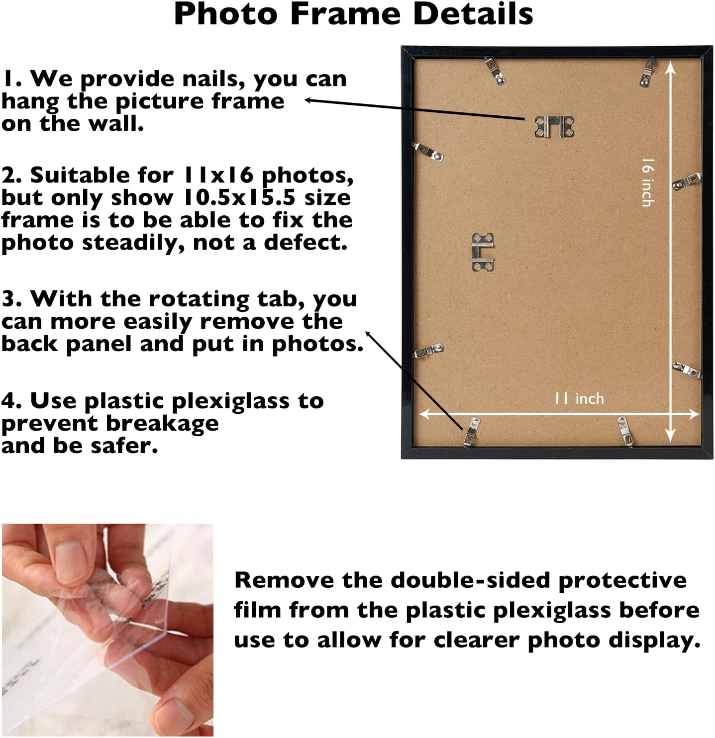 JCJMY 11x16 Black Picture Frame Set of 6, Horizontal and Vertical Formats for Wall Hanging, 11 x 16 Wall Gallery Poster
