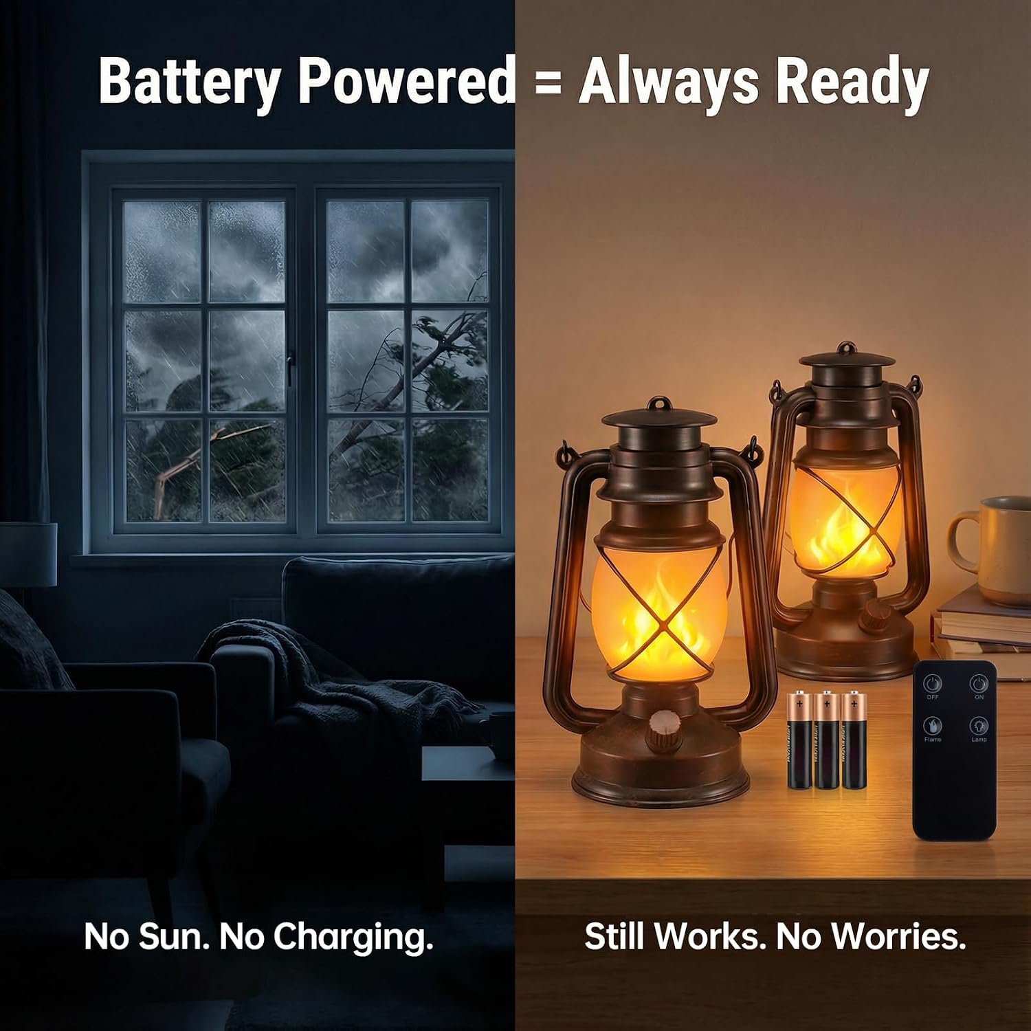 Outdoor Lanterns Waterproof Hanging Vintage LED Camping Lamps with Dancing Flame Non-Solar Remote Control Light