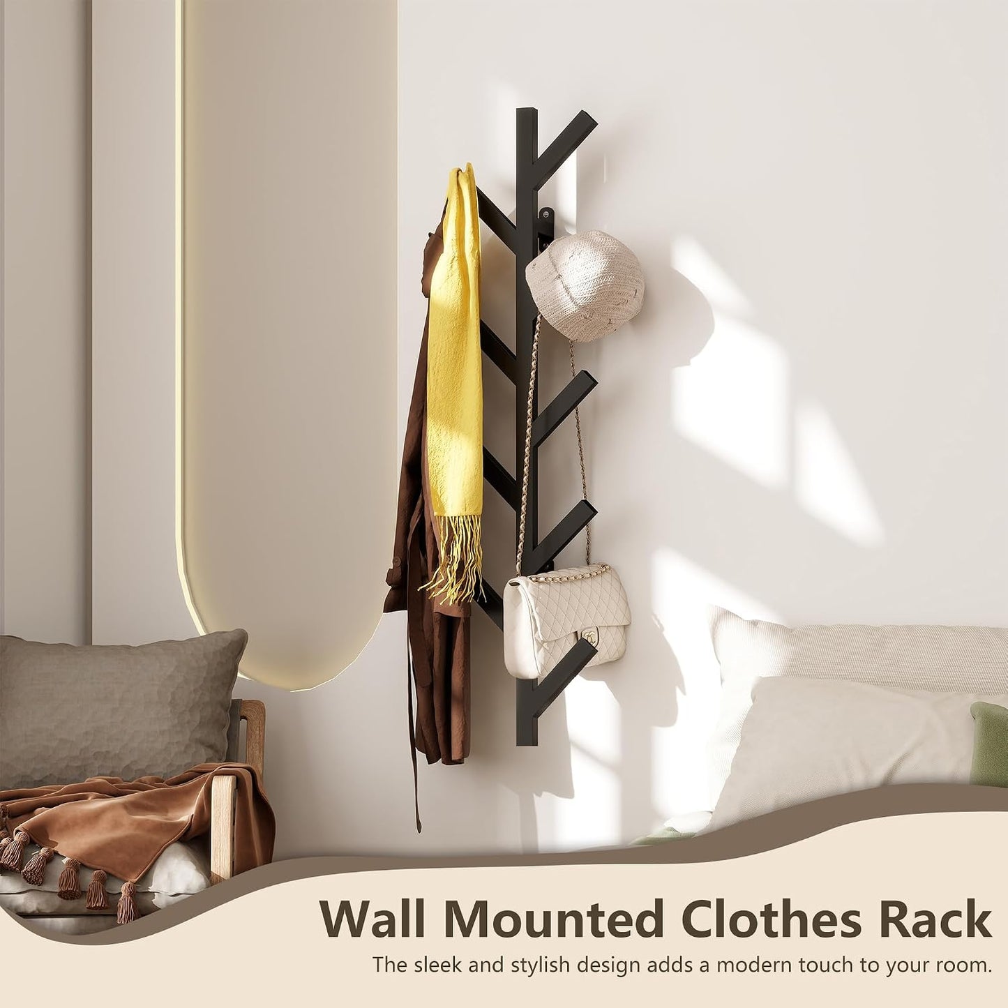 Vlush Wall Mounted Metal Coat Rack with 9 Hooks Modern Minimalist & Upright Coat Rack for Hanging Clothes, Hats