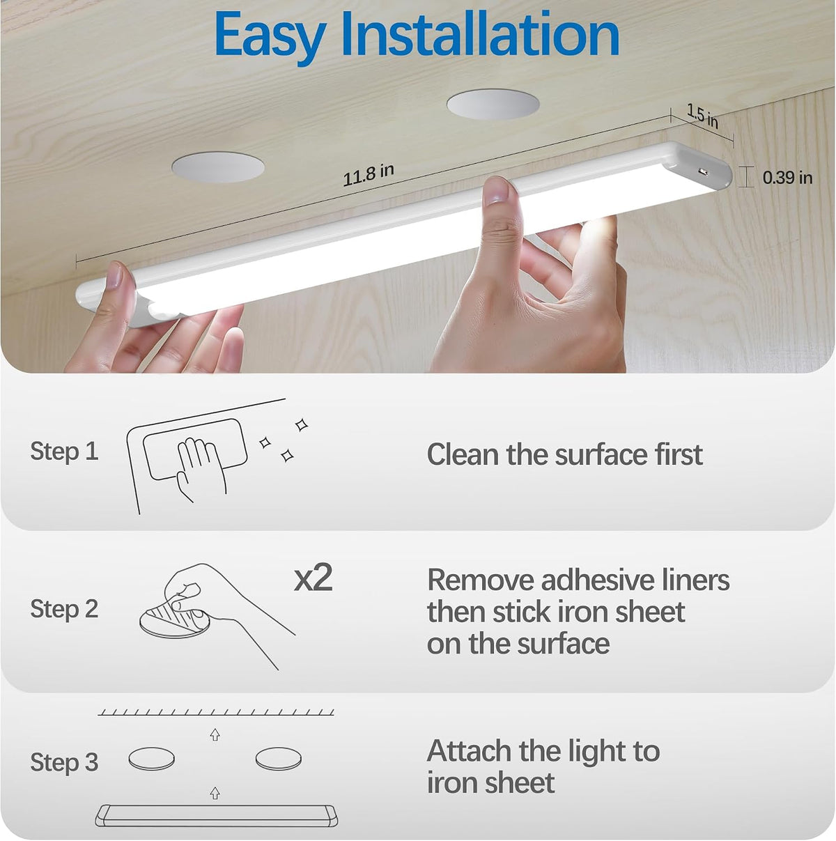 5-Pack Motion Sensor Under Cabinet Light, 3CCT, 11.8inch | 3 Color Temperature, Dimmable, Rechargeable, Magnetic Closet