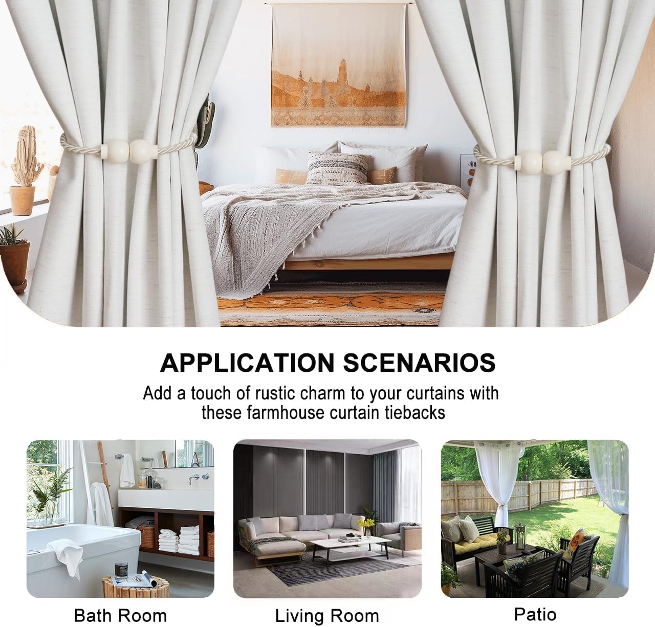 6Pcs Magnetic Curtain Tiebacks Modern Handmade Rope Curtain Tie Back Beige | Decorative Drapes Weave Holdbacks for Home