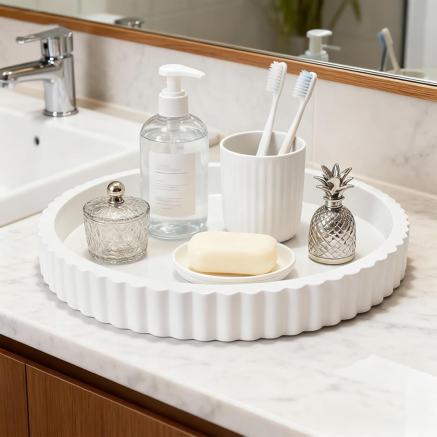 12'' Resin Modern Decorative Tray / White