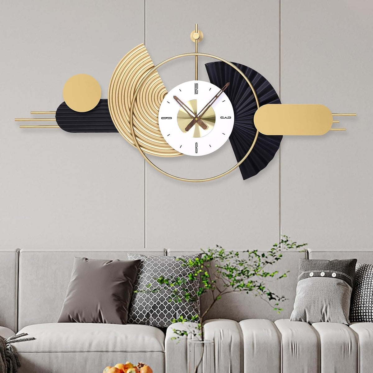 39x18 Inch Modern Decorative Wall Clock Battery Operated, Unique Silent Non-Ticking Large Clocks for Living Room