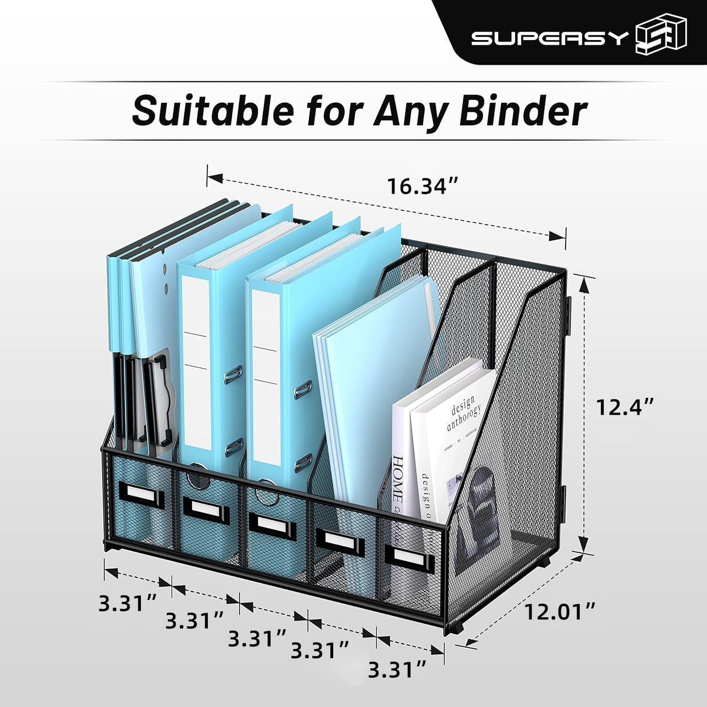 Desk Organizers Metal Desk Magazine File Holder with 16''x12''x12'' 5 Vertical Compartments Rack File Organizer for