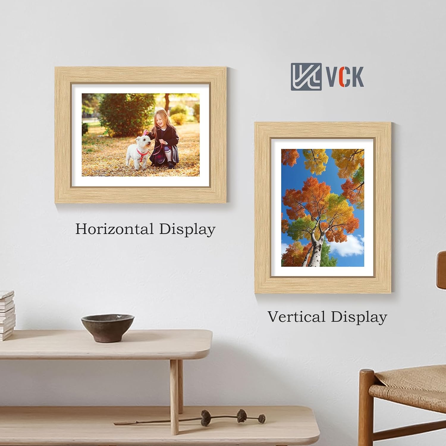 VCK 8.5 by 11 Picture Frame Oak 4 Pack, Wide Thick Wood Border, for Prints | Exclusive Woodgrain, Wall/Tabletop, HD